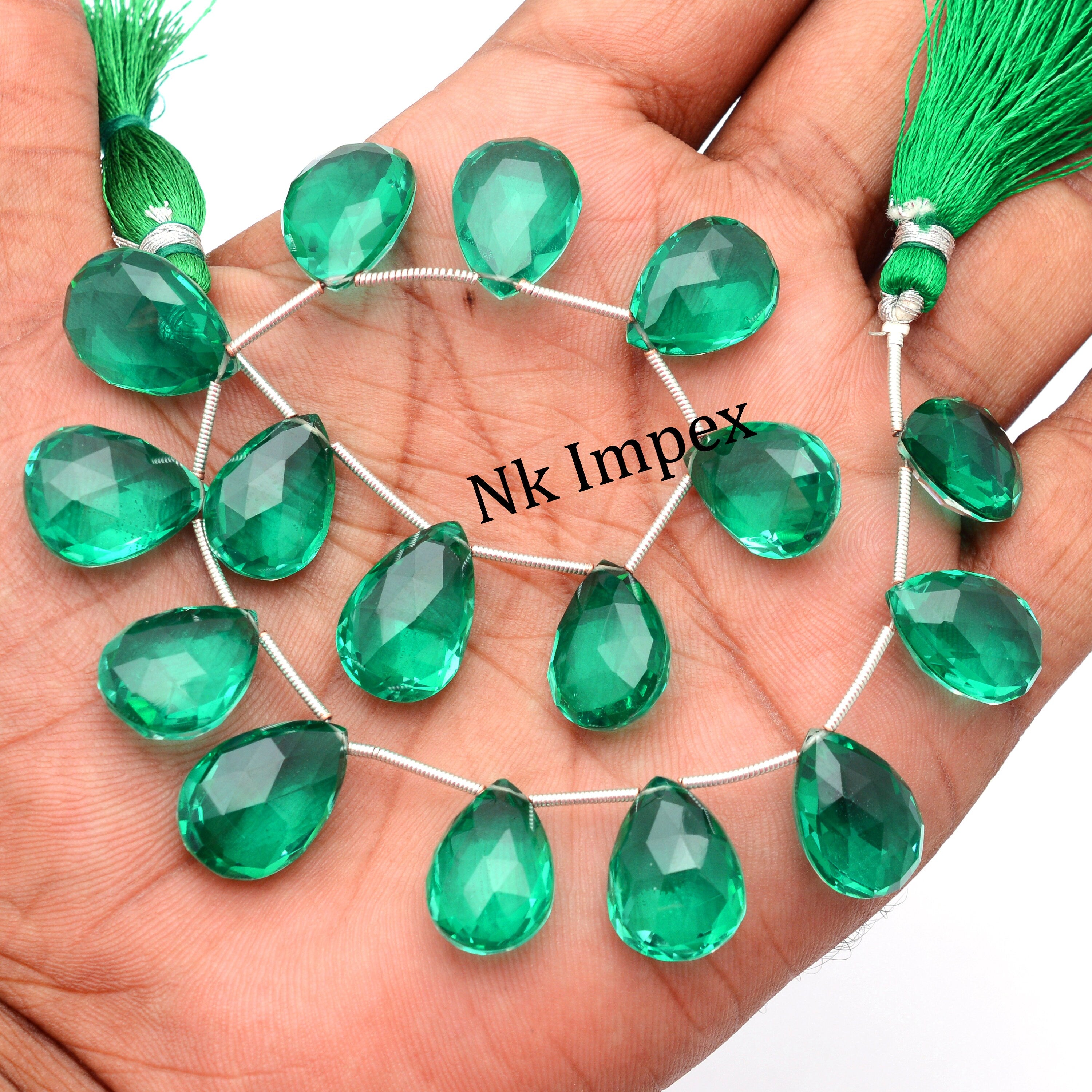 Green Crystal Quartz Doublet Emerald Color Faceted Pear Beads (SKU1348)