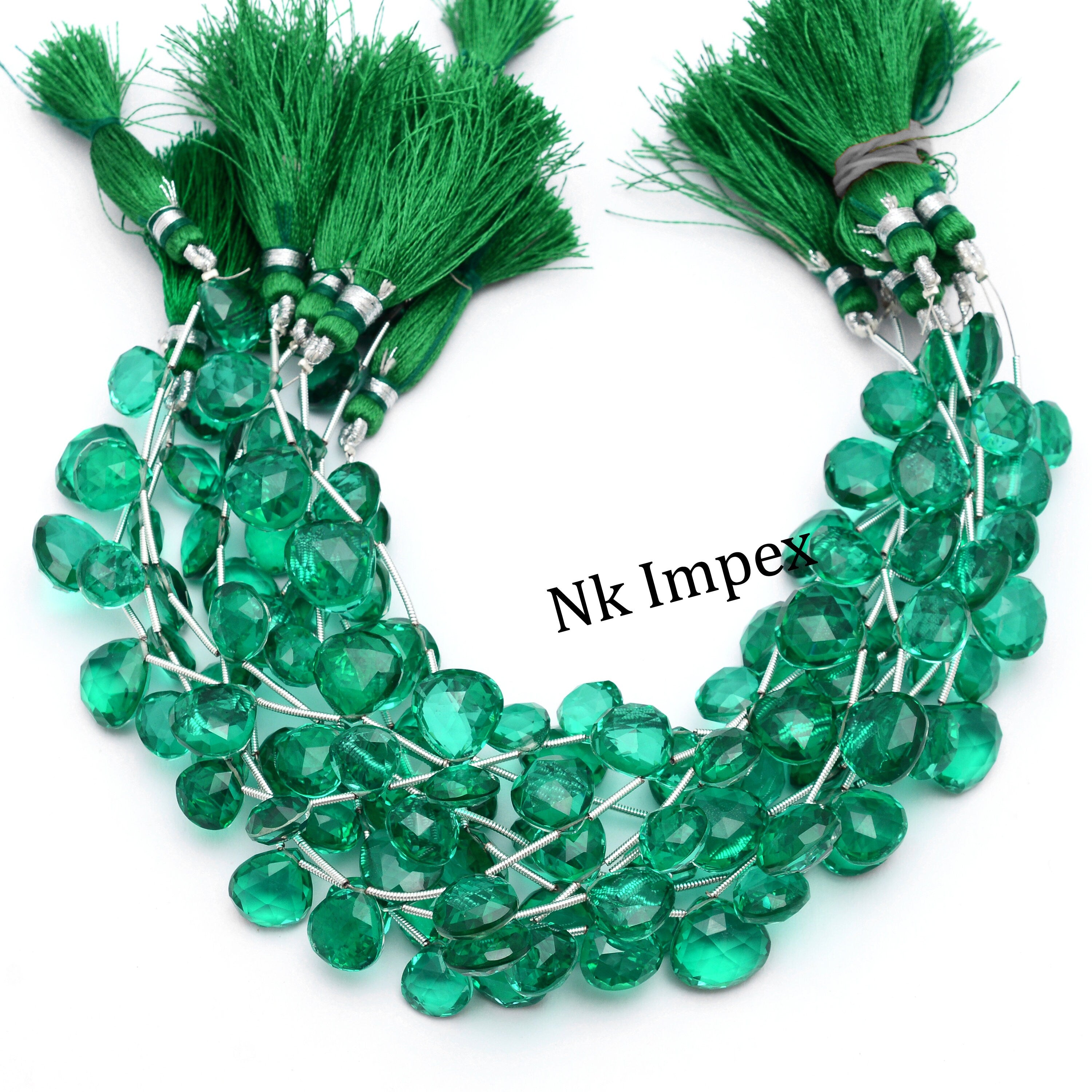 Crystal Quartz Doublet Emerald Color Faceted Heart Beads, Unique Quartz Gemstone Beads, (SKU1349)