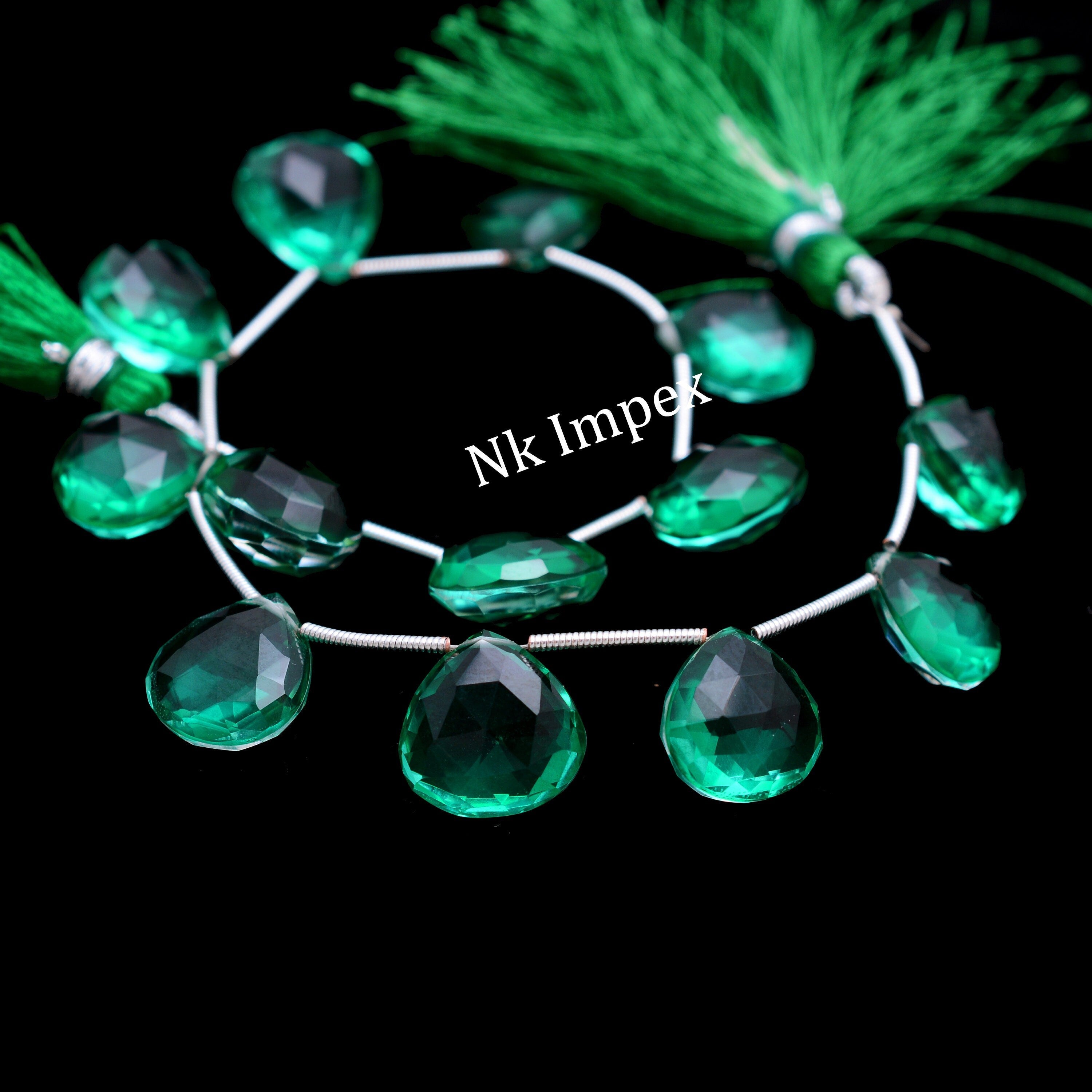 Crystal Quartz Doublet Emerald Color Faceted Heart Beads, Unique Quartz Gemstone Beads, (SKU1349)