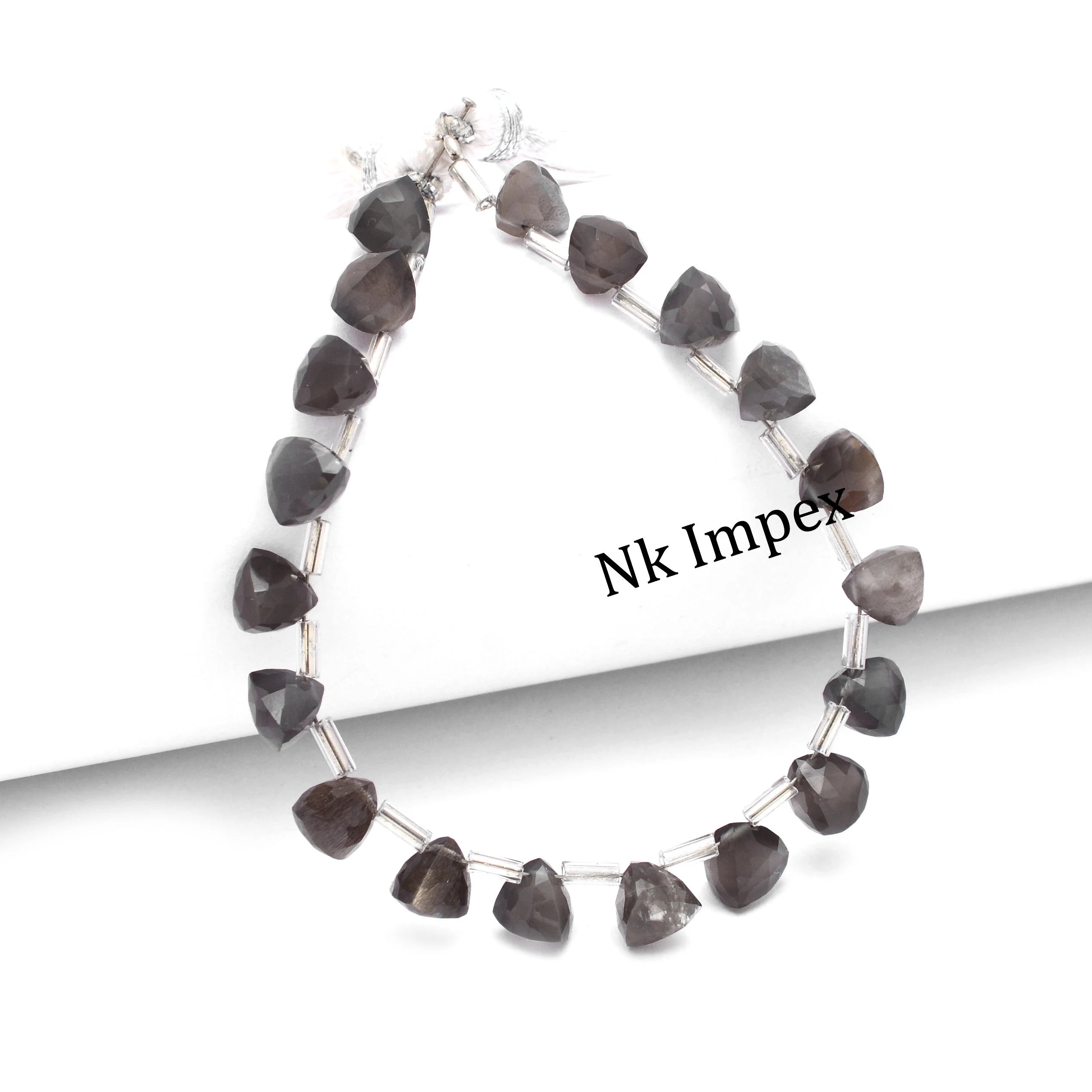 Dark Gray Moonstone Faceted Triangle Beads, 6x6 mm To 8x8 mm, Moonstone Pyramid Beads, Gray Moonstone Jewelry Making Gemstone Beads, SKU 1368