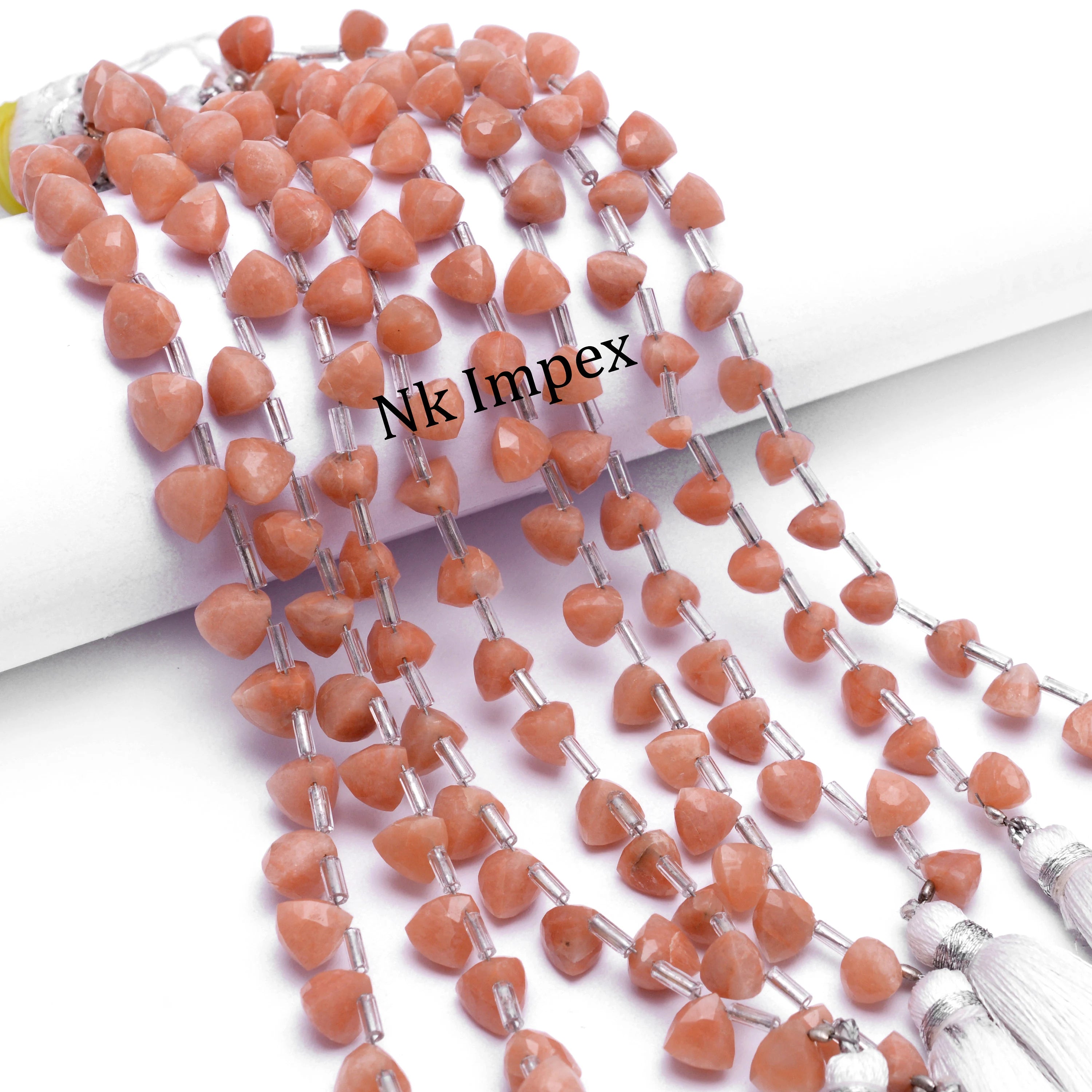 Natural Peach Amazonite Faceted Triangle Beads, 6 Inch Strand, (SKU1366)