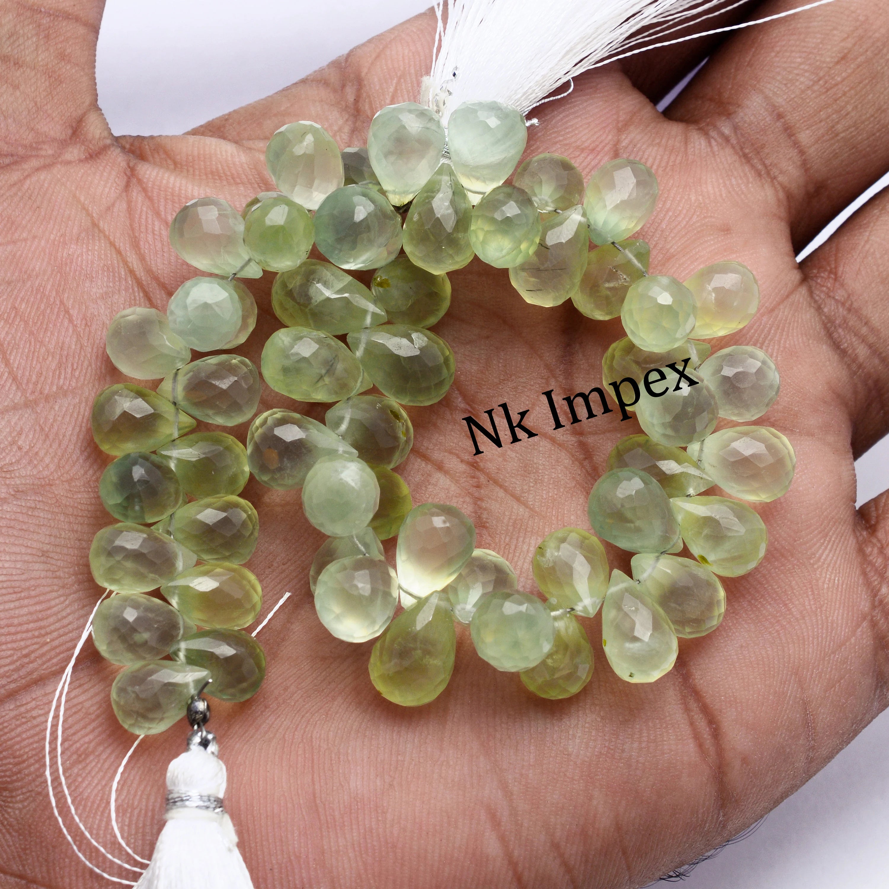 Natural Prehnite Faceted Teardrop Gemstone Beads, Unique DIY Jewelry Beads, (SKU1376)
