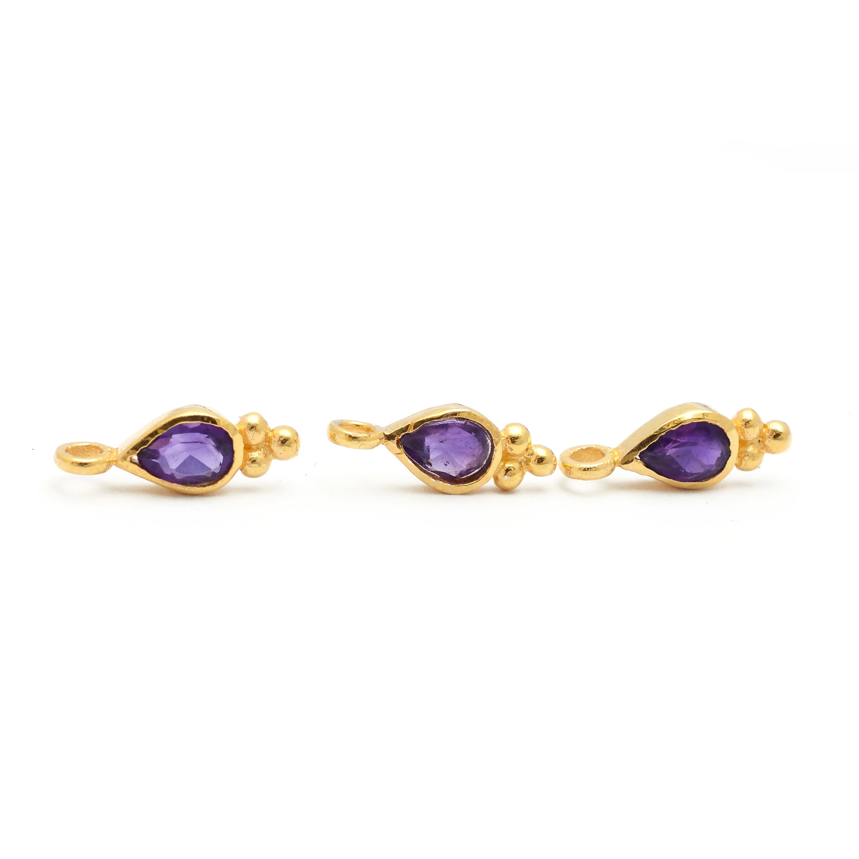 Natural African Amethyst Faceted Pear Shape Bezel Pendant, Gold Plated Bezel Connectors, (SKU1338)