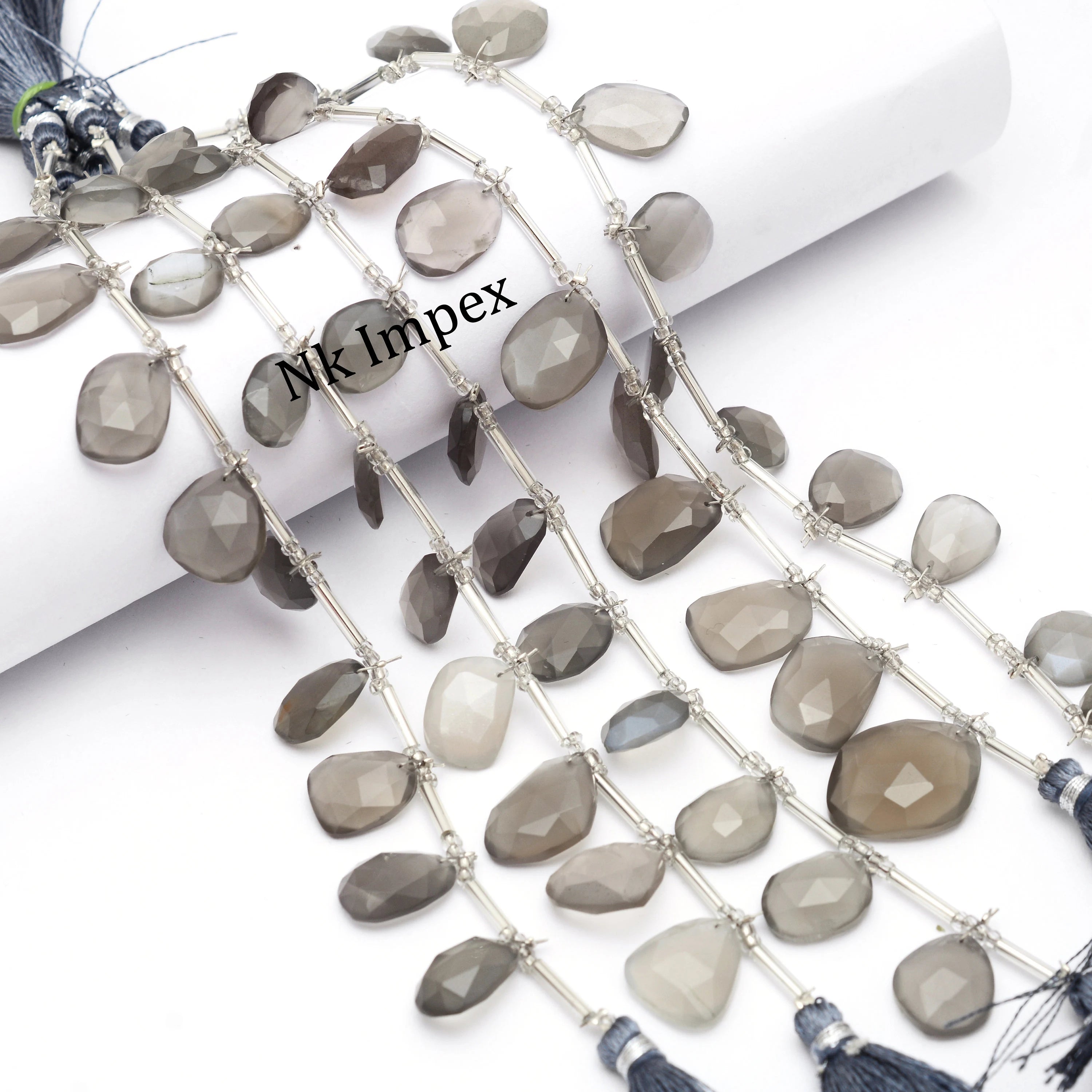 AA Quality Natural Grey Moonstone Faceted Irregular Shape Flat Slices Briolettes, Fancy Briolettes, Grey Moonstone Briolettes, SKU 1343