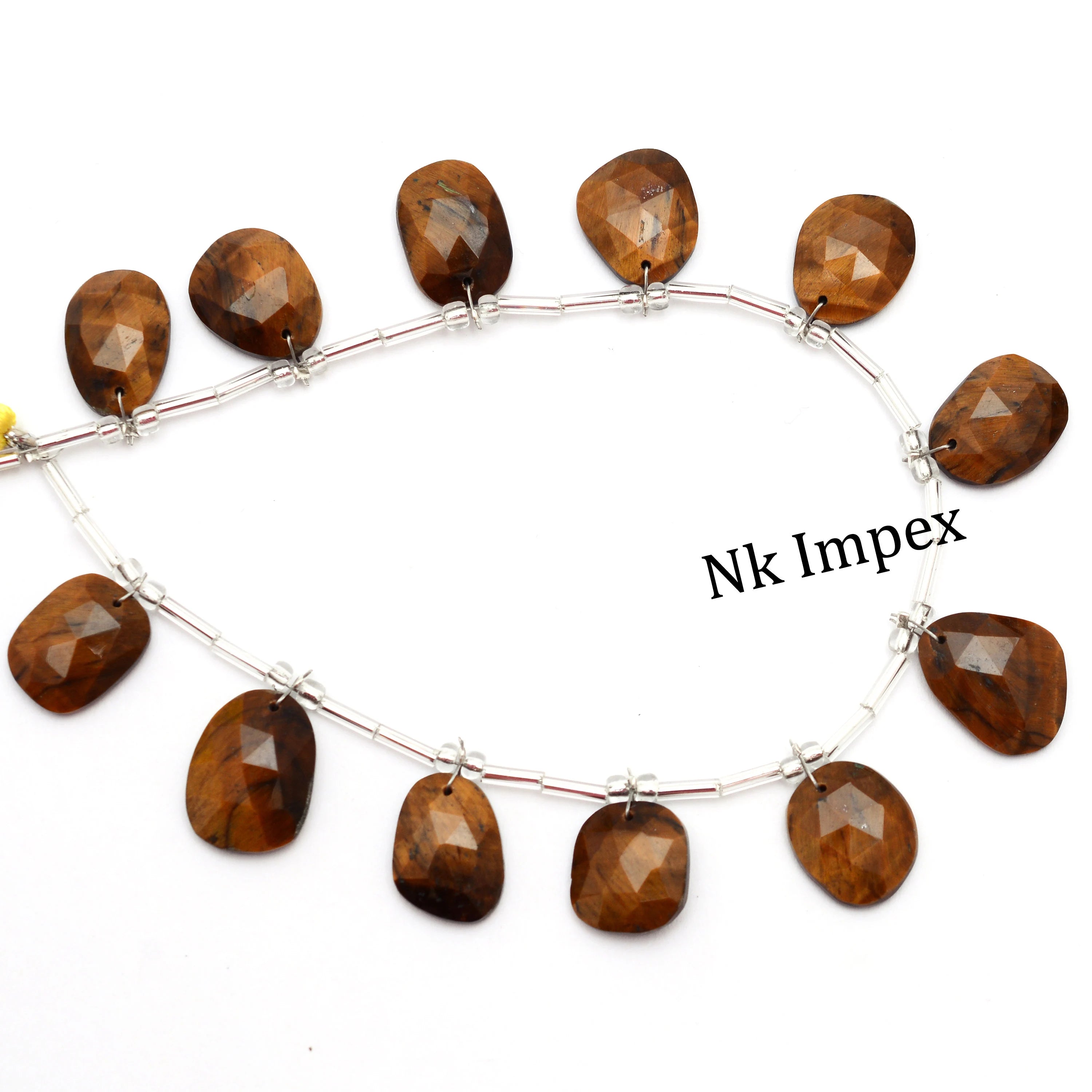 Tiger's Eye Faceted Irregular Shape Flat Slices Beads, Natural Tiger's Eye Gemstone Beads, (SKU1344)