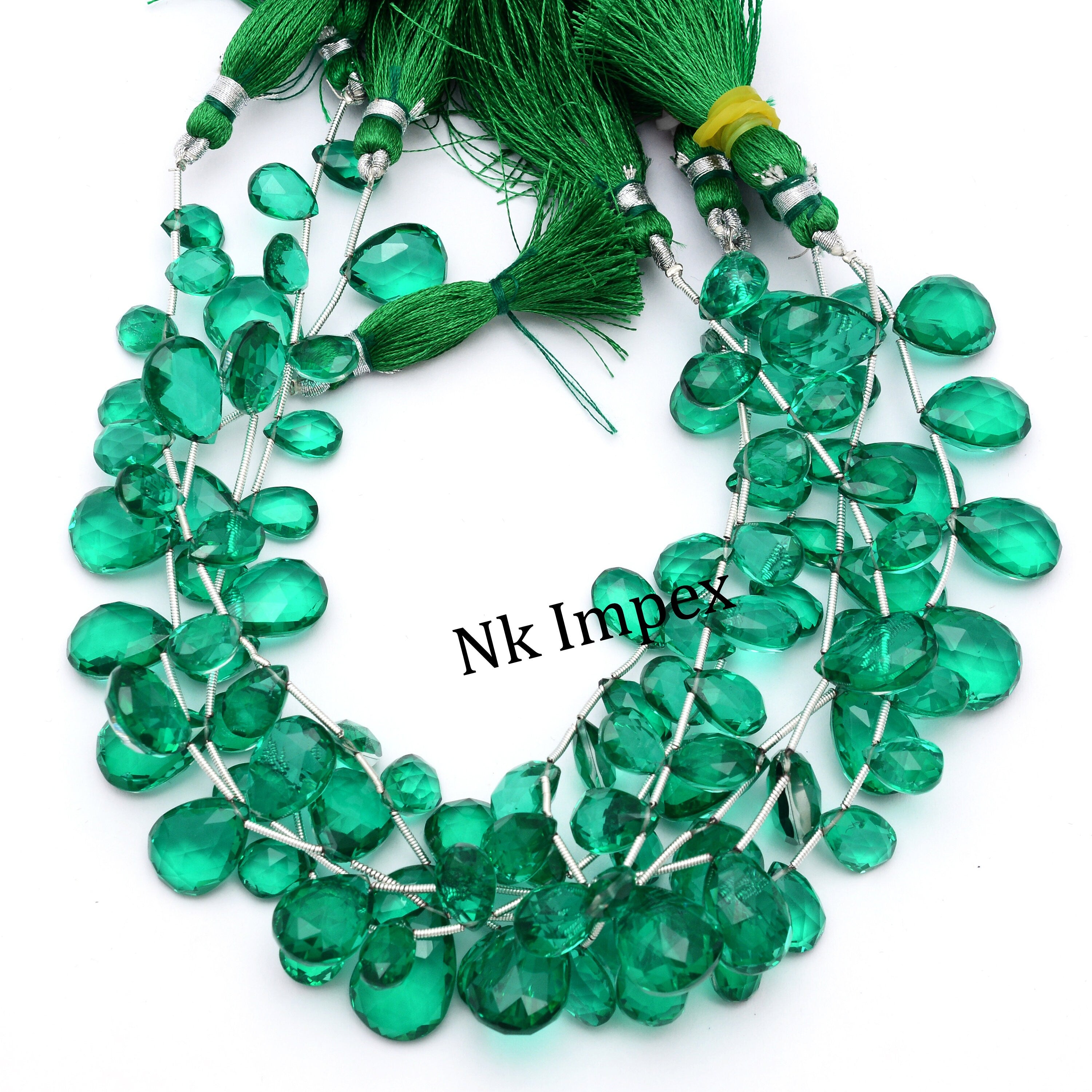 Green Crystal Quartz Doublet Emerald Color Faceted Pear Beads (SKU1348)