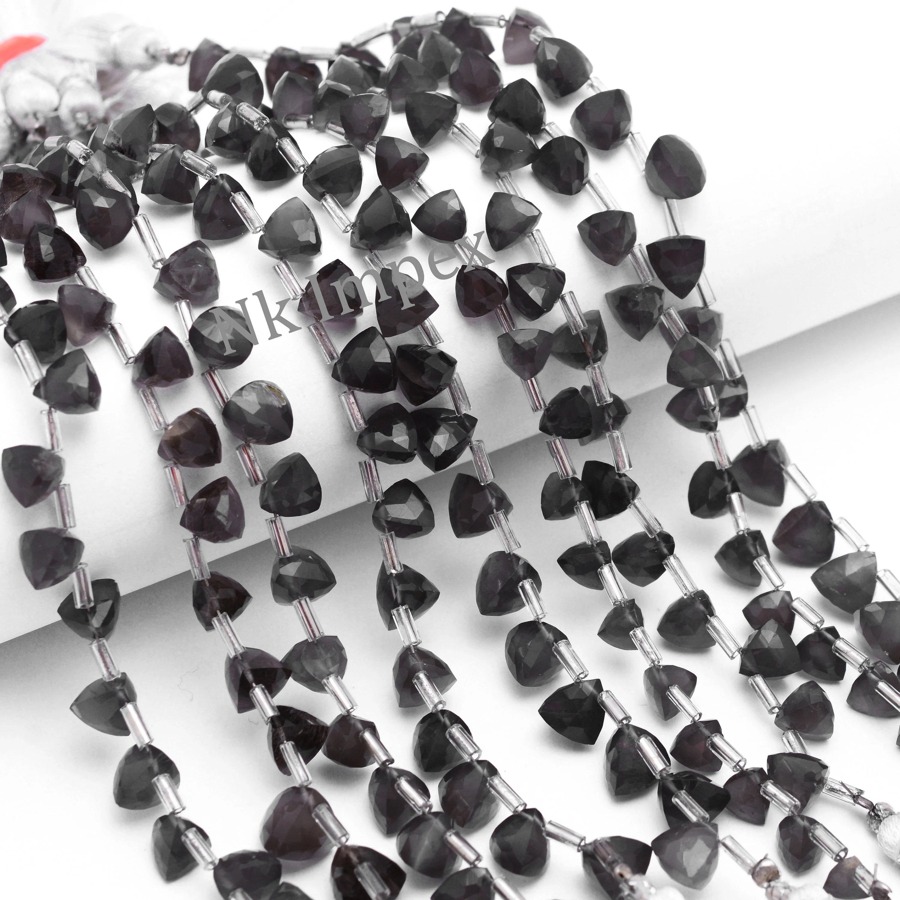 Dark Gray Moonstone Faceted Triangle Beads, 6x6 mm To 8x8 mm, Moonstone Pyramid Beads, Gray Moonstone Jewelry Making Gemstone Beads, SKU 1368