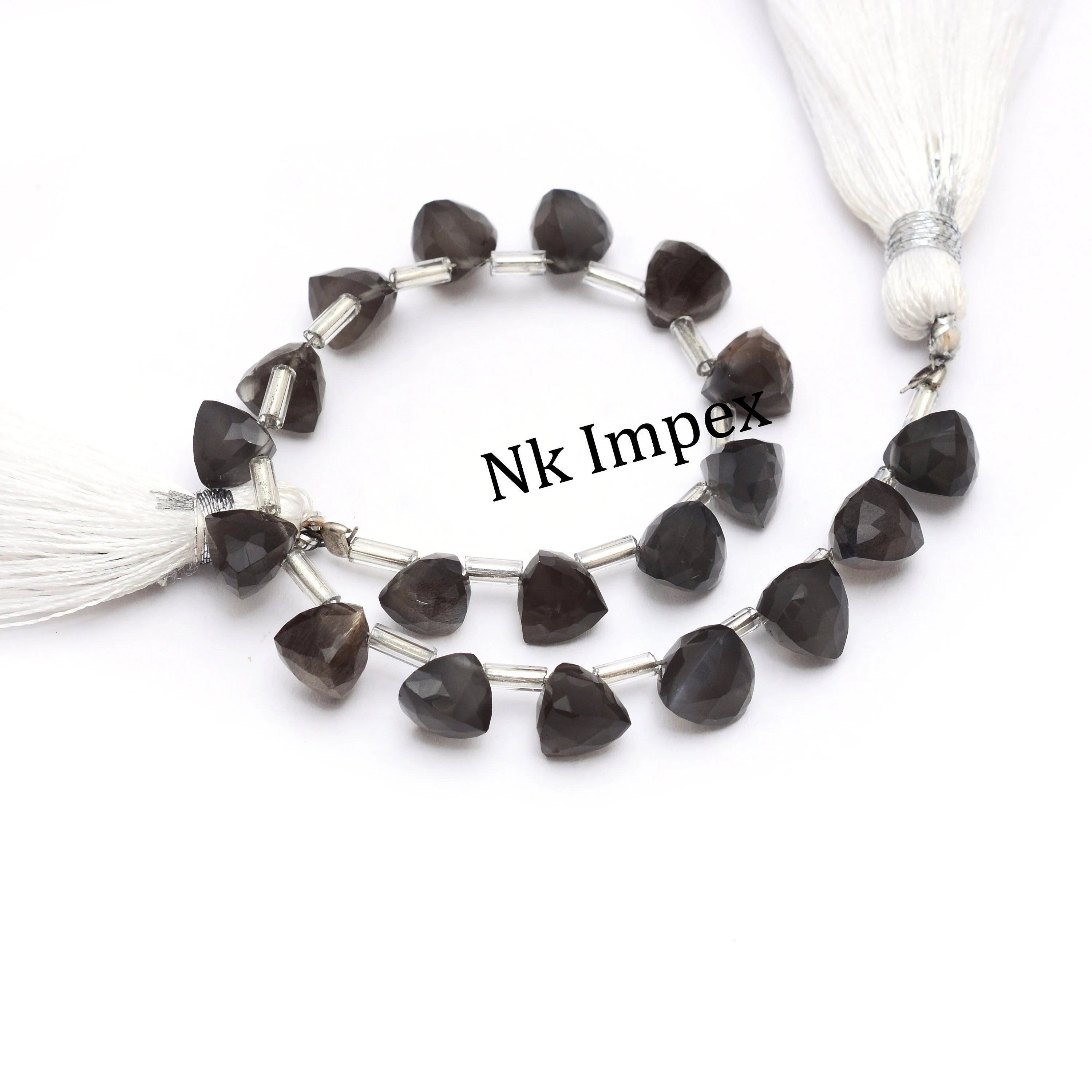 Dark Gray Moonstone Faceted Triangle Beads, 6x6 mm To 8x8 mm, Moonstone Pyramid Beads, Gray Moonstone Jewelry Making Gemstone Beads, SKU 1368