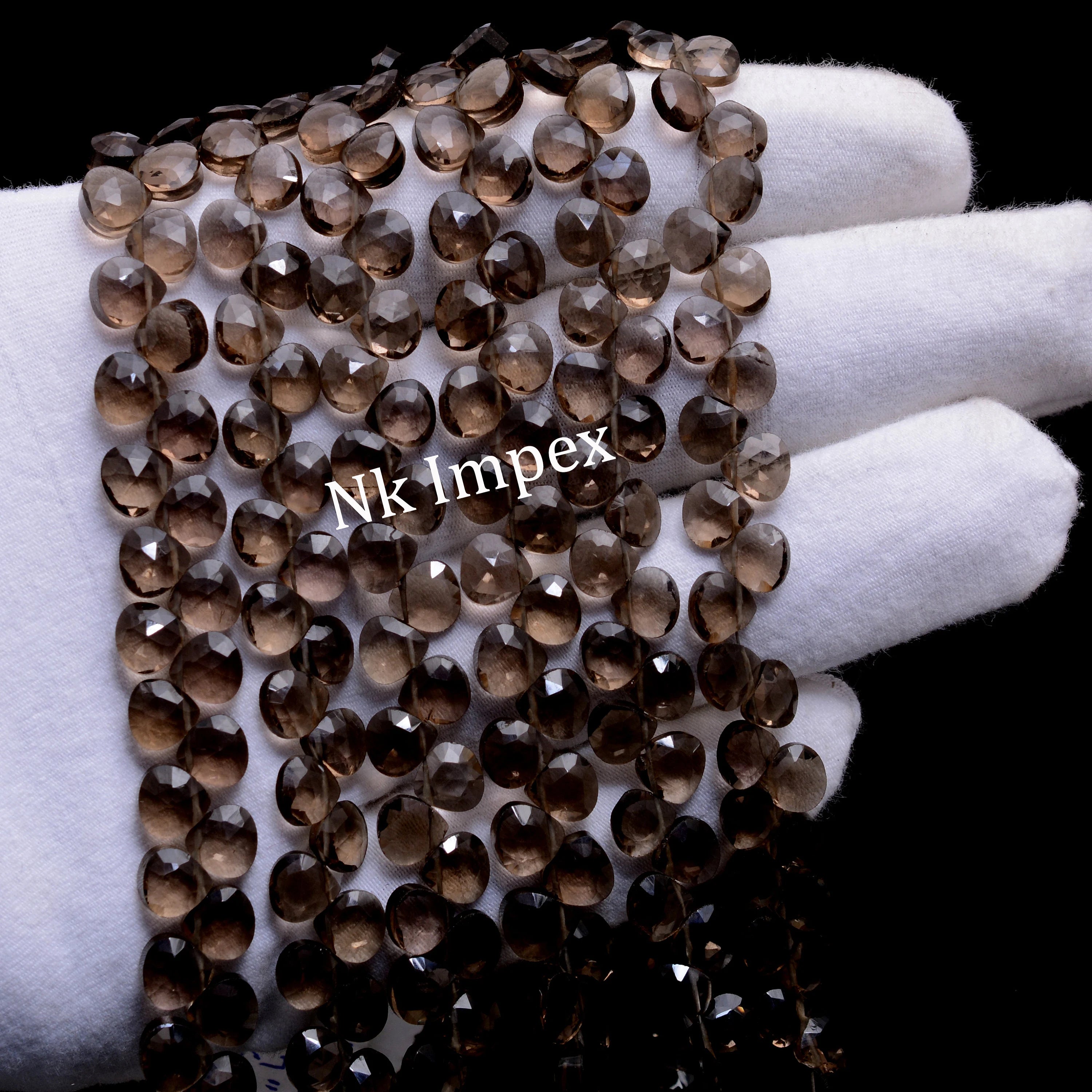 Natural Smoky Quartz Faceted Heart Beads, 6.5 To 7.5 mm, (SKU1352)