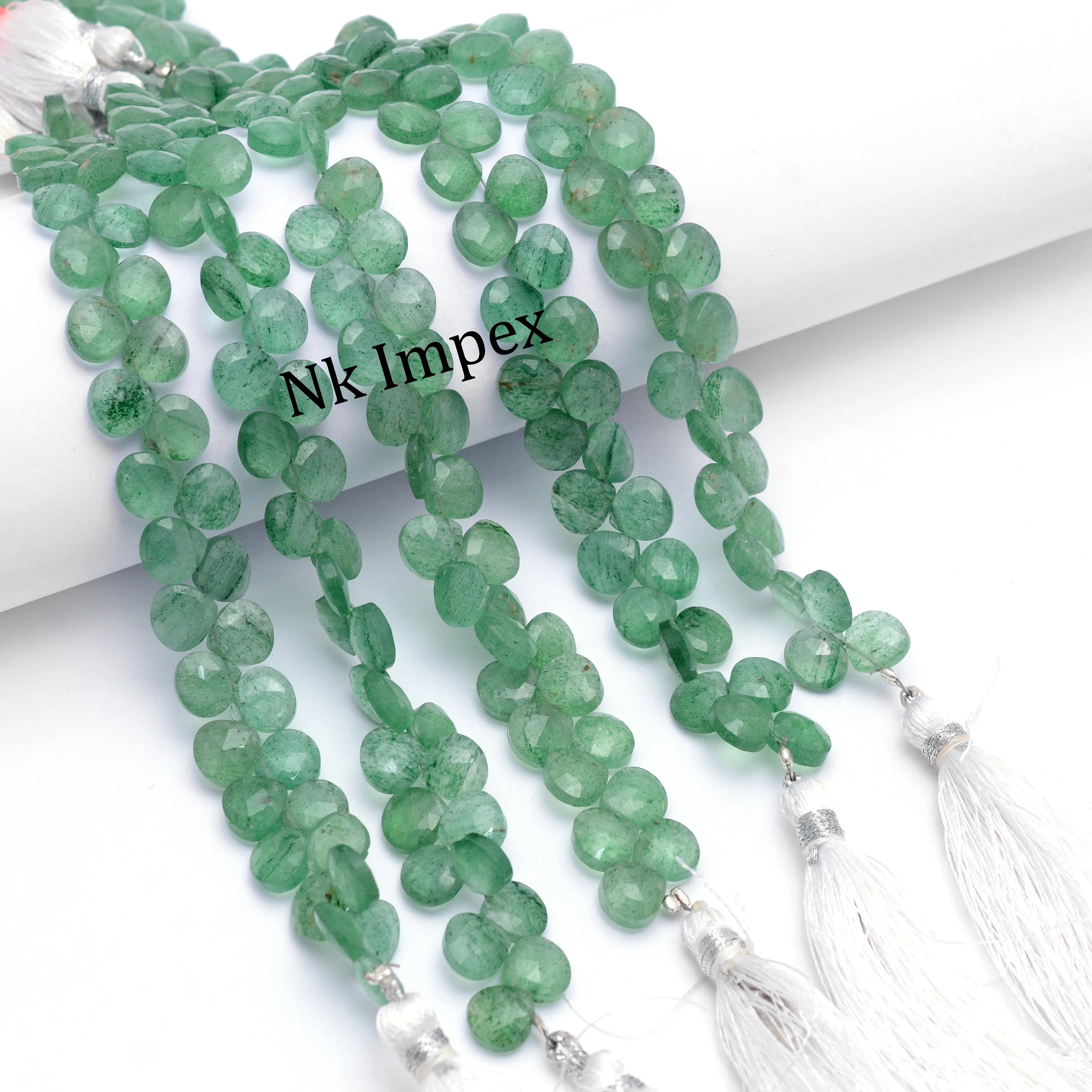 Green Strawberry Quartz Faceted Heart Shape Beads, 7 Inch Strand, (SKU1354)