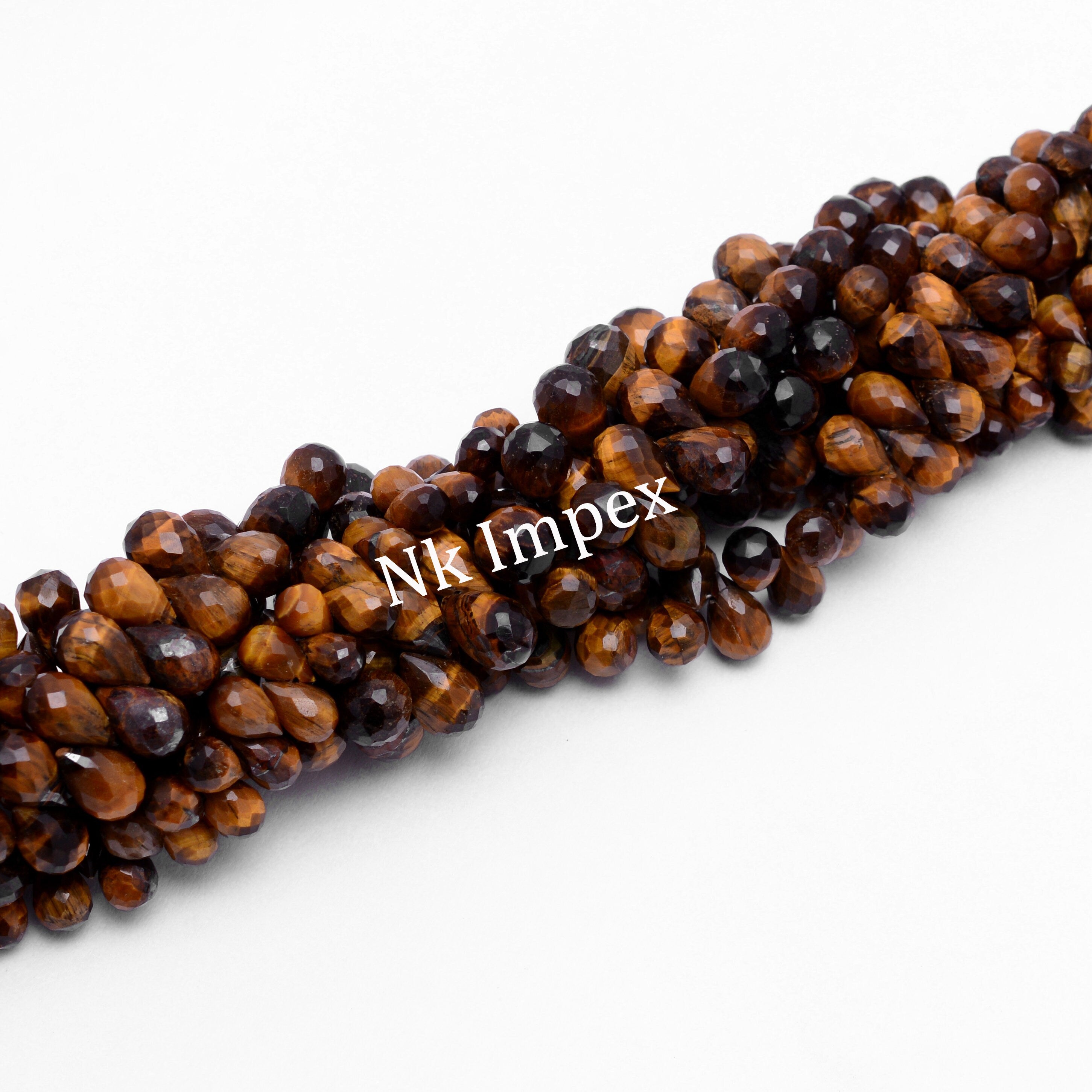 Natural Tiger Eye Faceted Briolette Drops Beads, 7 Inch Strand, (SKU1360)