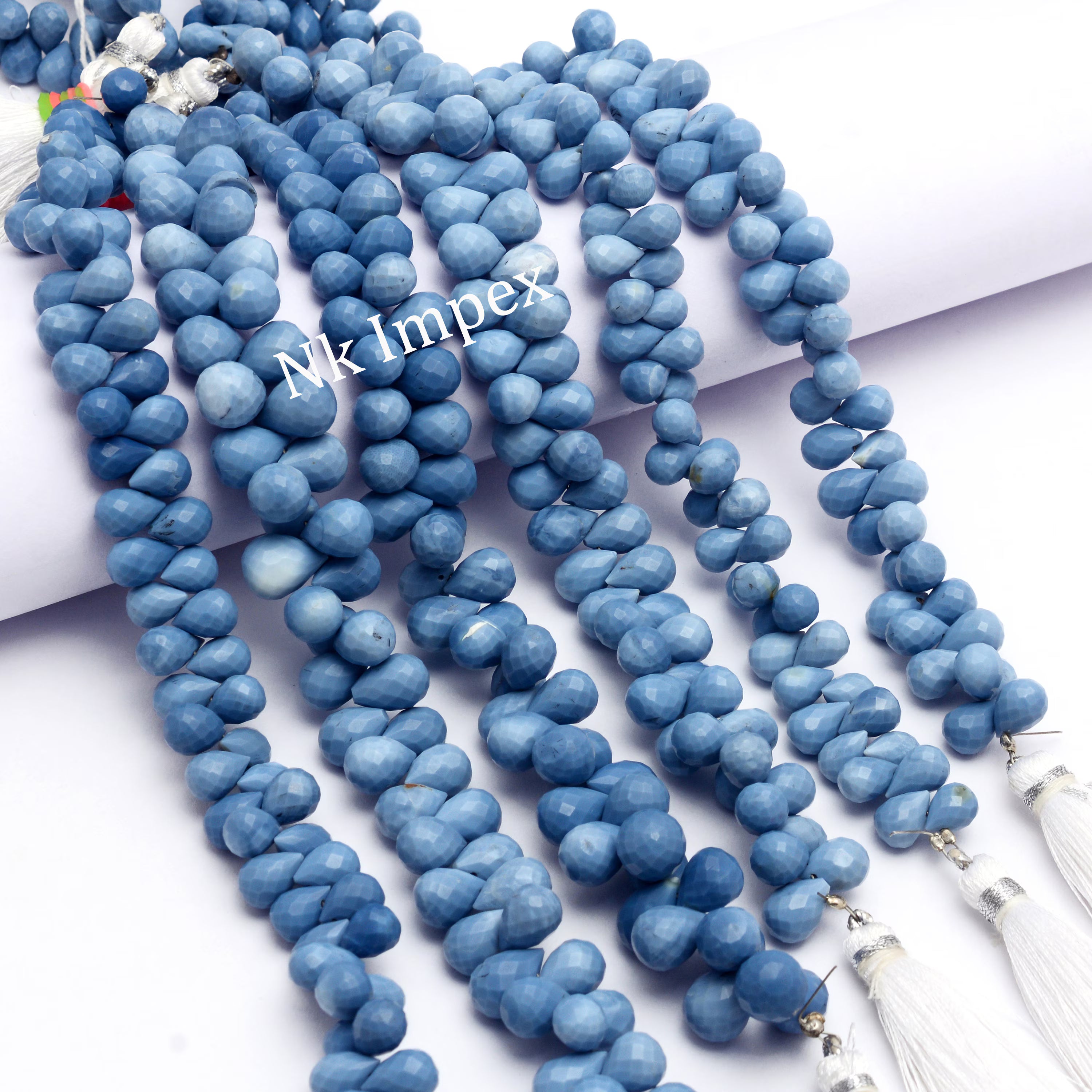Natural Blue Opal Faceted Drops Beads, 7 Inch Strand, Unique Gemstone Beads, (SKU1365)