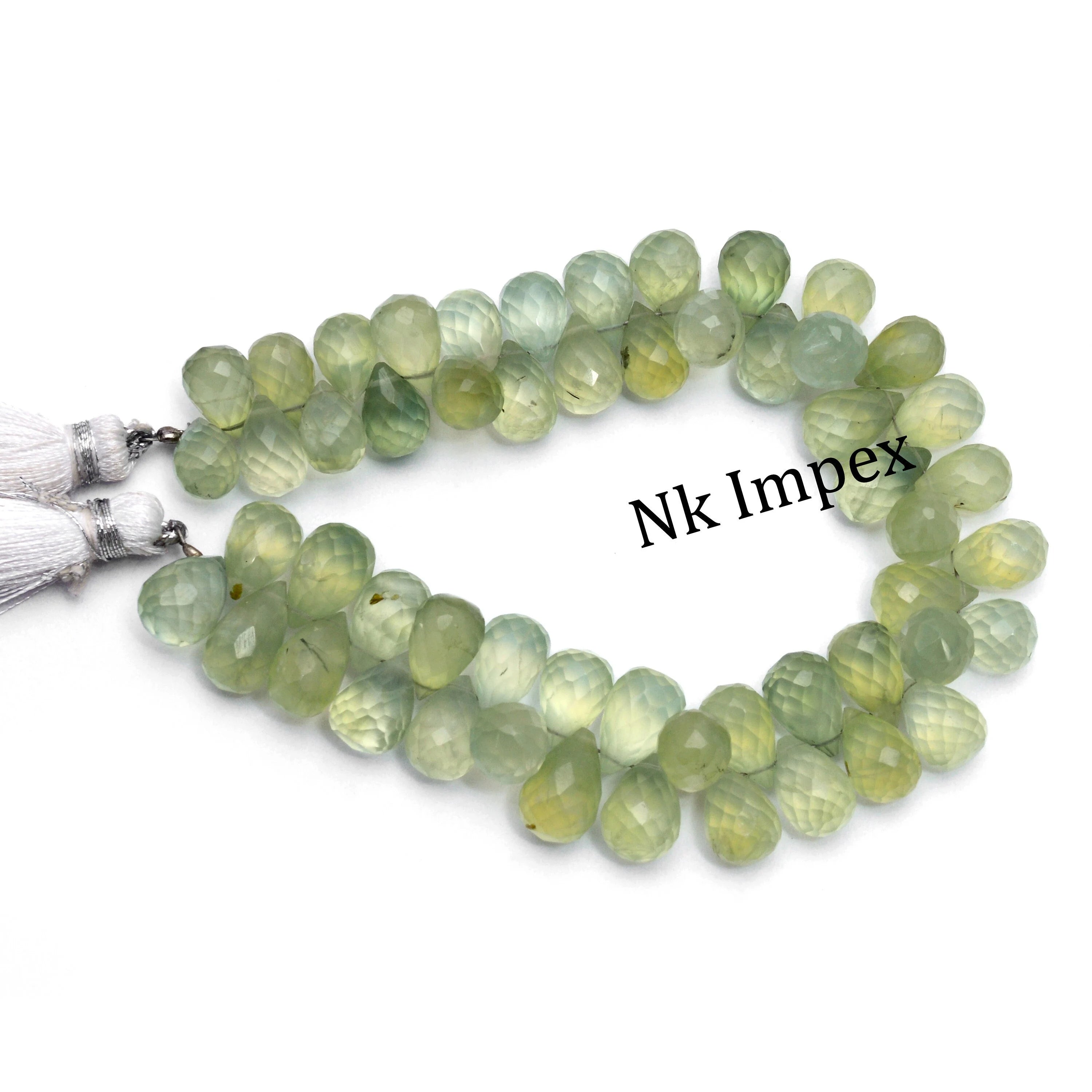 Natural Prehnite Faceted Teardrop Gemstone Beads, Unique DIY Jewelry Beads, (SKU1376)