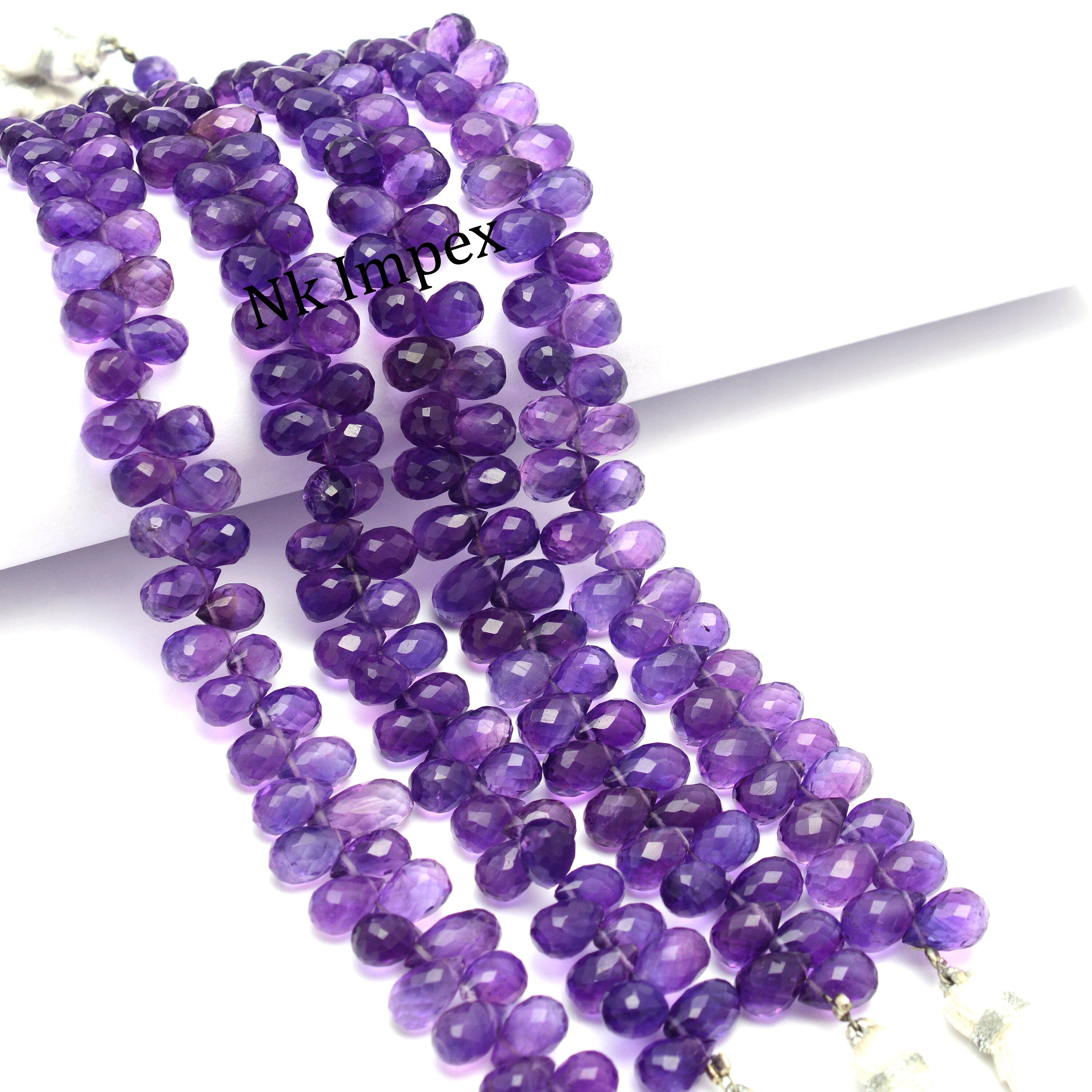 Natural Purple Amethyst Faceted Drops Beads, 7.5 Inch Strand, (SKU1377)