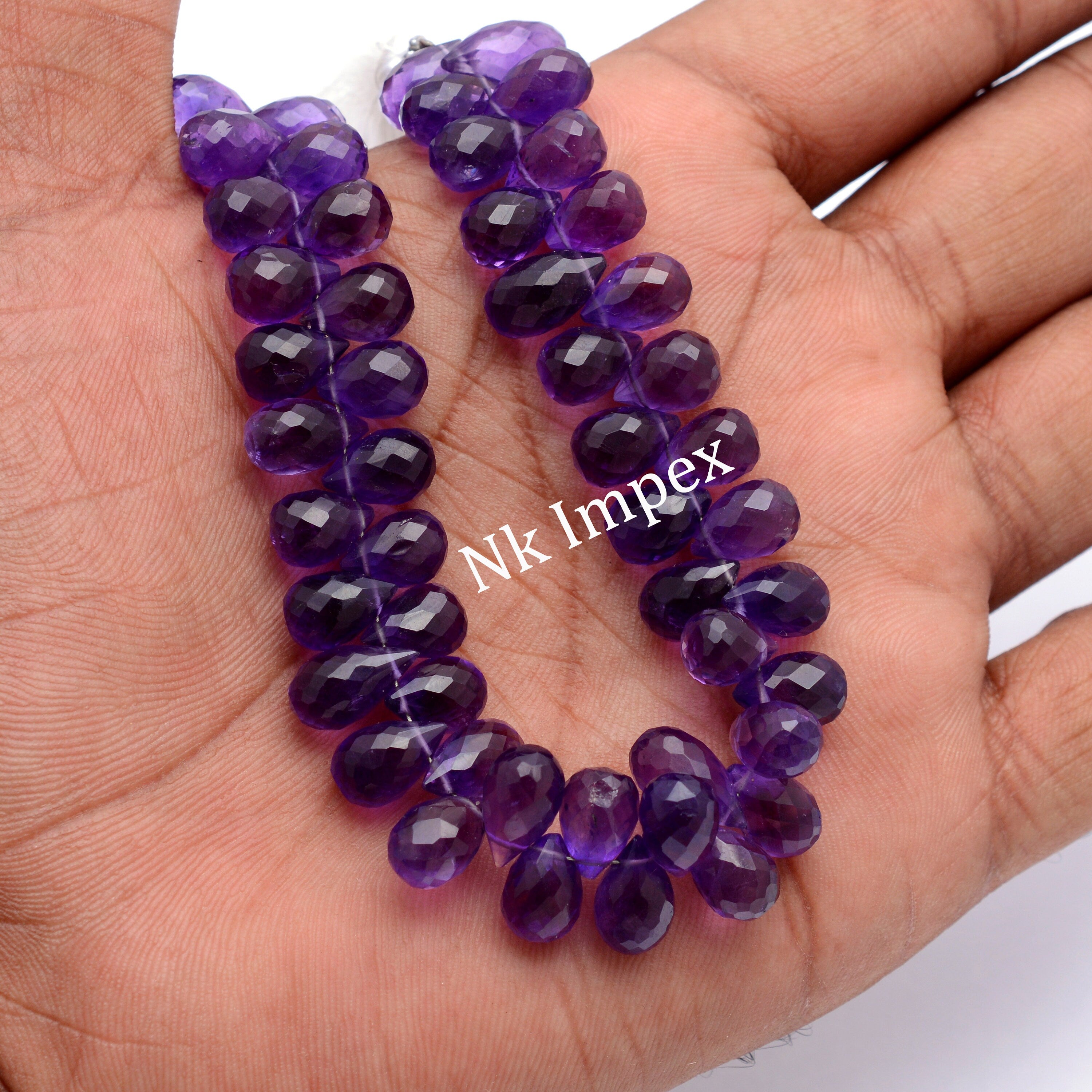 Natural Purple Amethyst Faceted Drops Beads, 7.5 Inch Strand, (SKU1377)