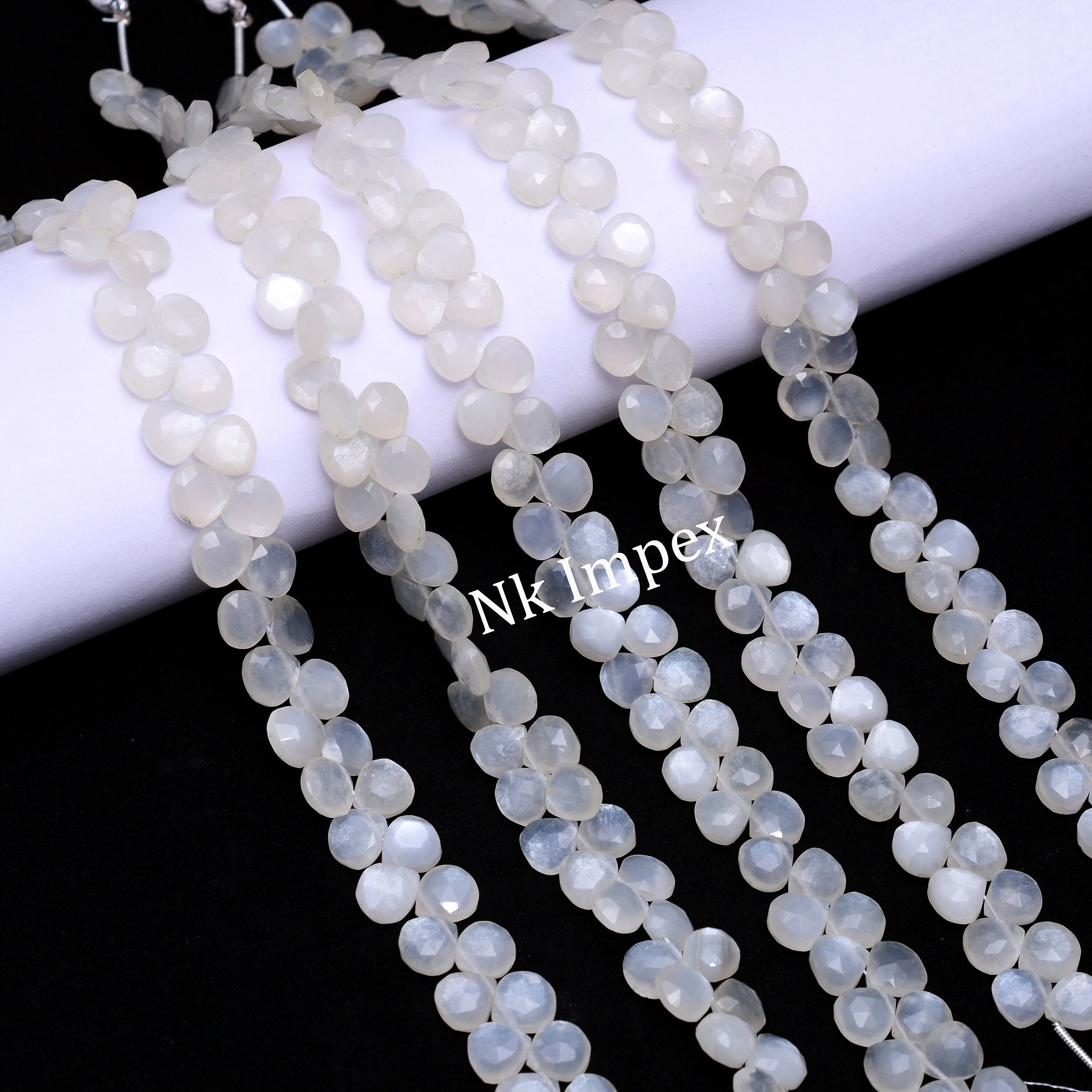 White Moonstone Faceted Heart Beads, Fancy Shape Jewellery Making Gemstone Bead, 9 Inch Strand, SKU1381