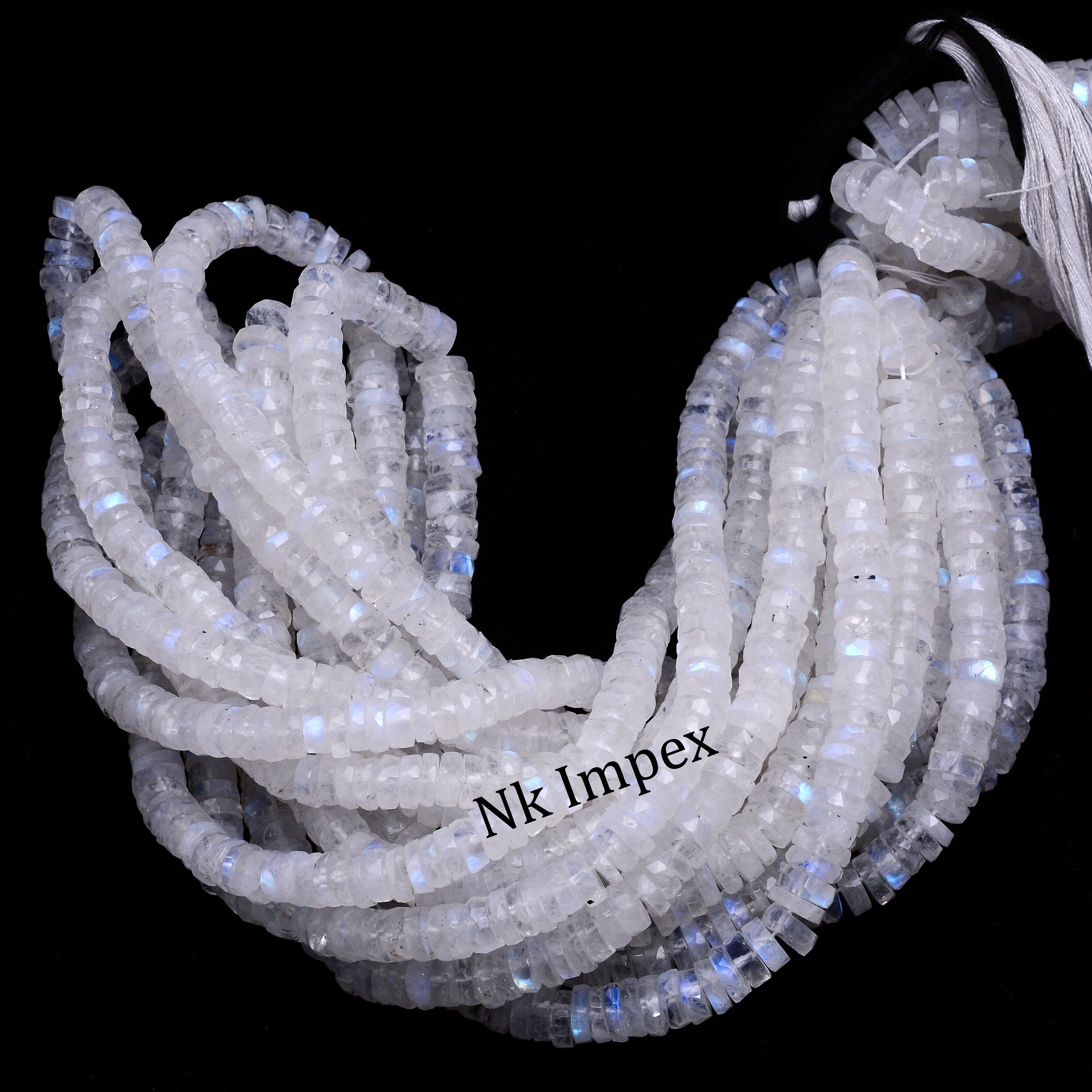 White Rainbow Moonstone Faceted Tyre Beads, Rainbow Moonstone Heishi Beads, Rainbow Moonstone Jewelry Making Gemstone Beads, SKU 1325