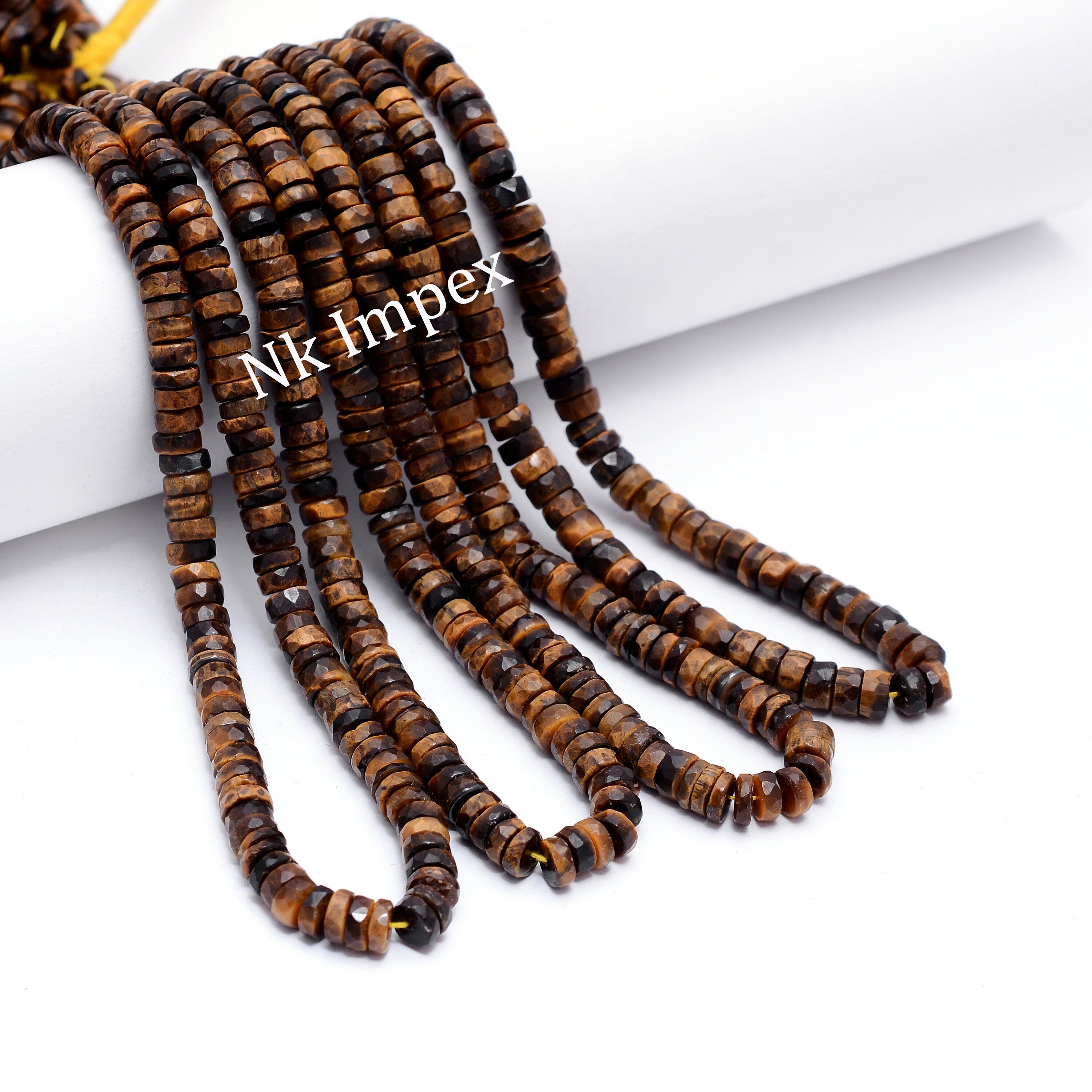 Tiger Eye Faceted Tyre Beads, Tiger Eye Heishi Beads, Tiger Eye Wheels, Tiger Eye Jewelry Making Gemstone Beads, 16 Inch Strand, SKU 1331