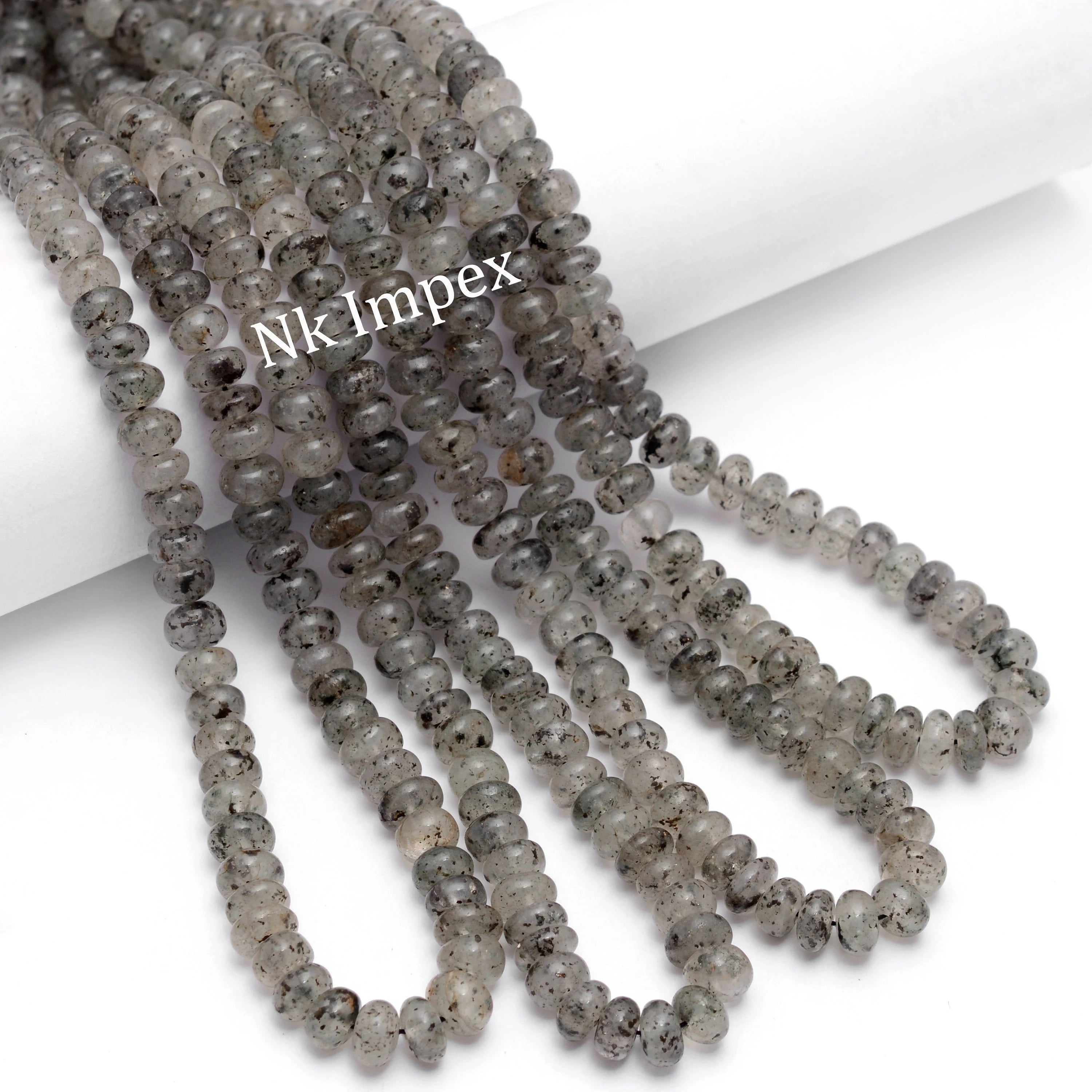 Black Dot Rutile Smooth Rondelle Beads, 9 mm Rutile Beads, 16 Inch Strand (SKU1411)