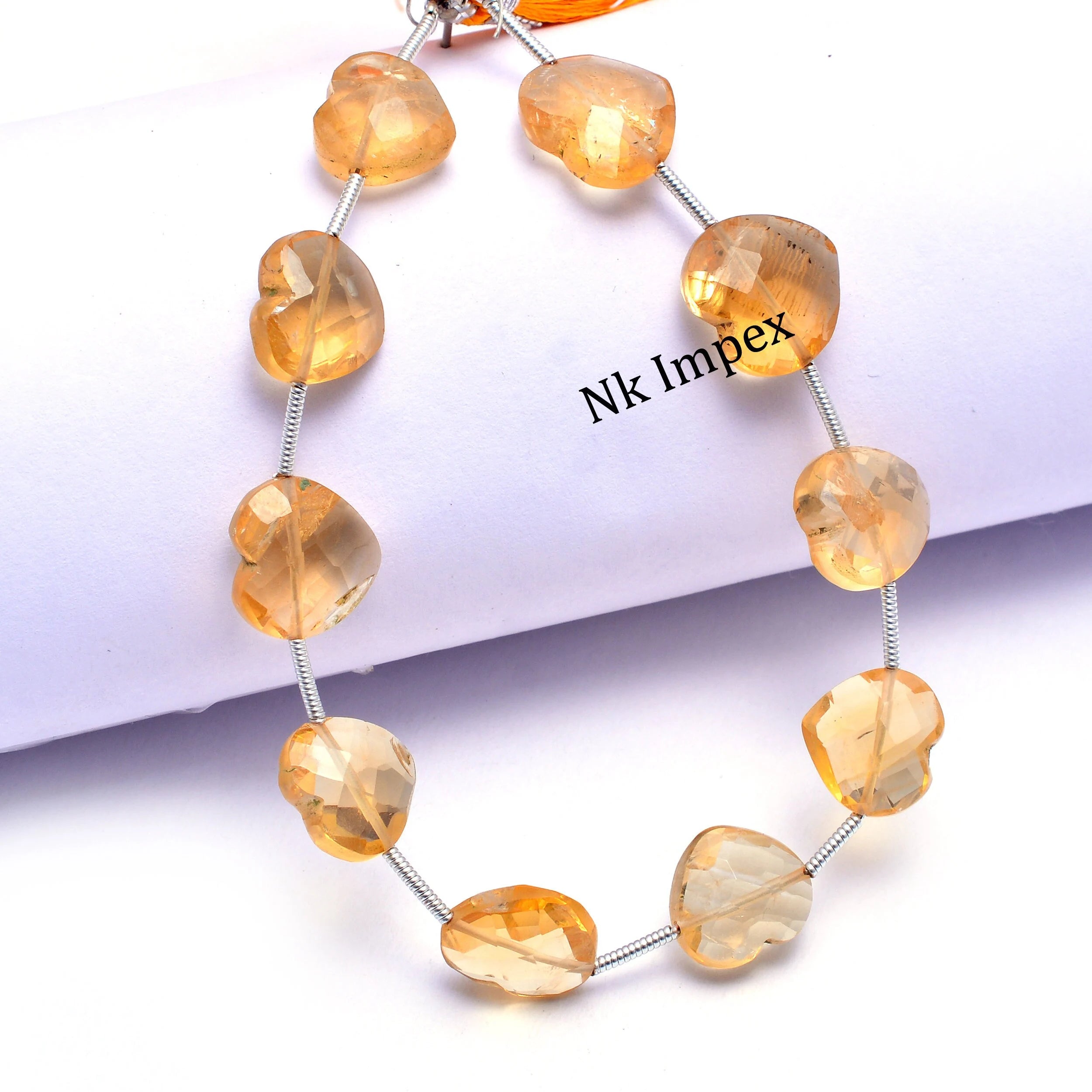 Natural Yellow Citrine Faceted Heart Beads, Citrine Heart Beads Jewelry (SKU1053)