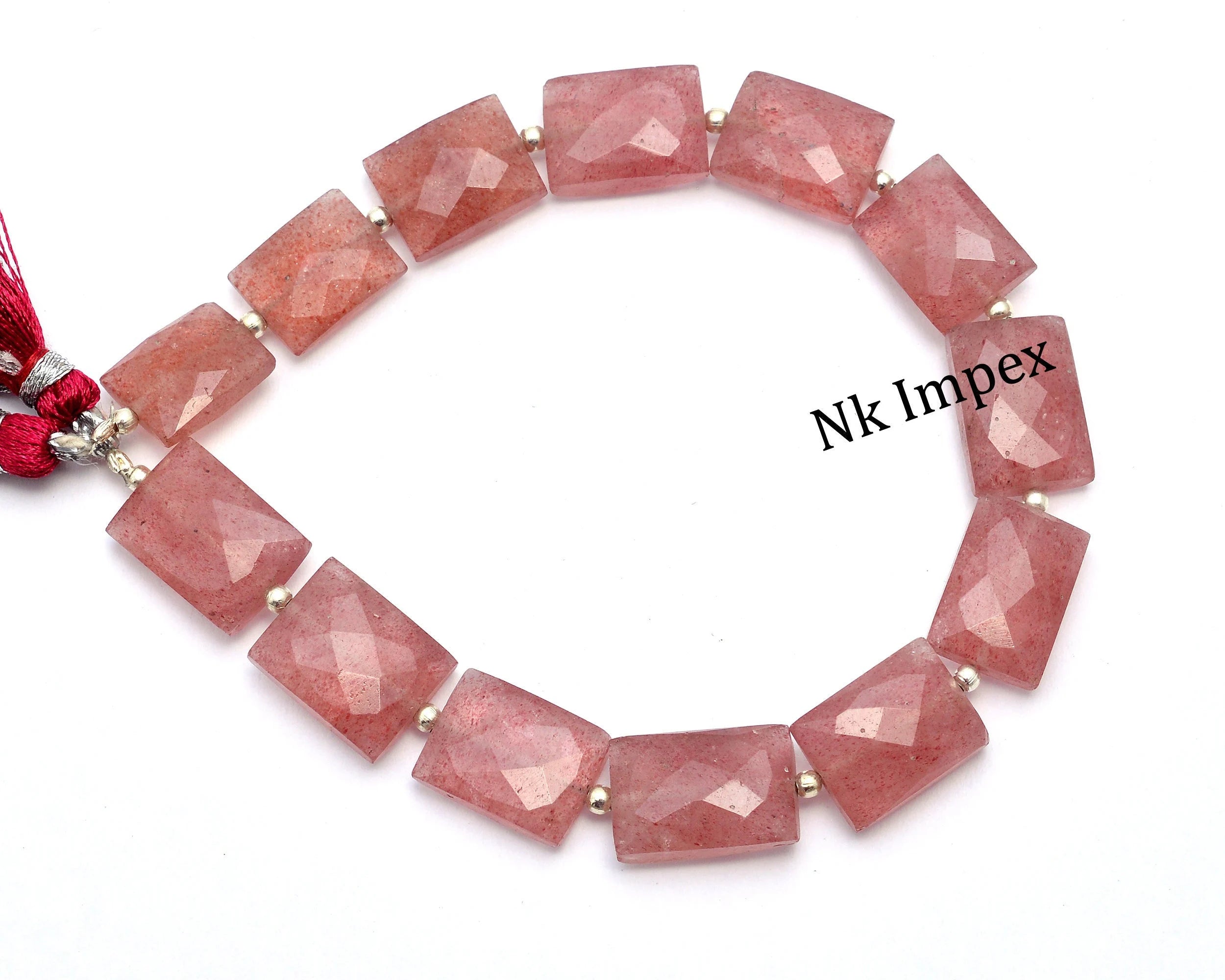 Natural Pink Strawberry Quartz Faceted Rectangle Beads,  8 Inch, 9 Inch, Strawberry Jewelry Making Beads (SKU1062)