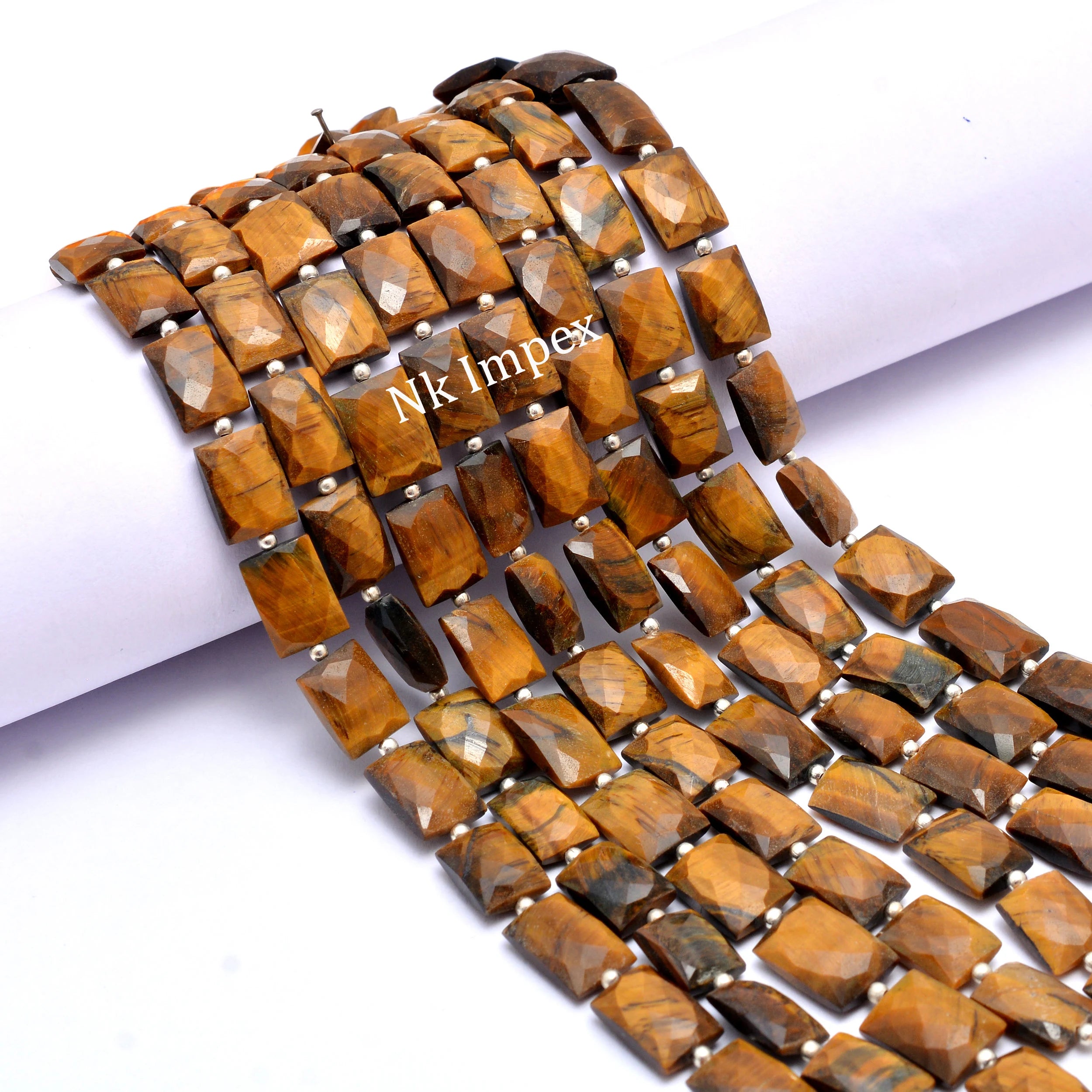 Natural Tiger Eye Faceted Rectangle Gemstone Beads (SKU1064)