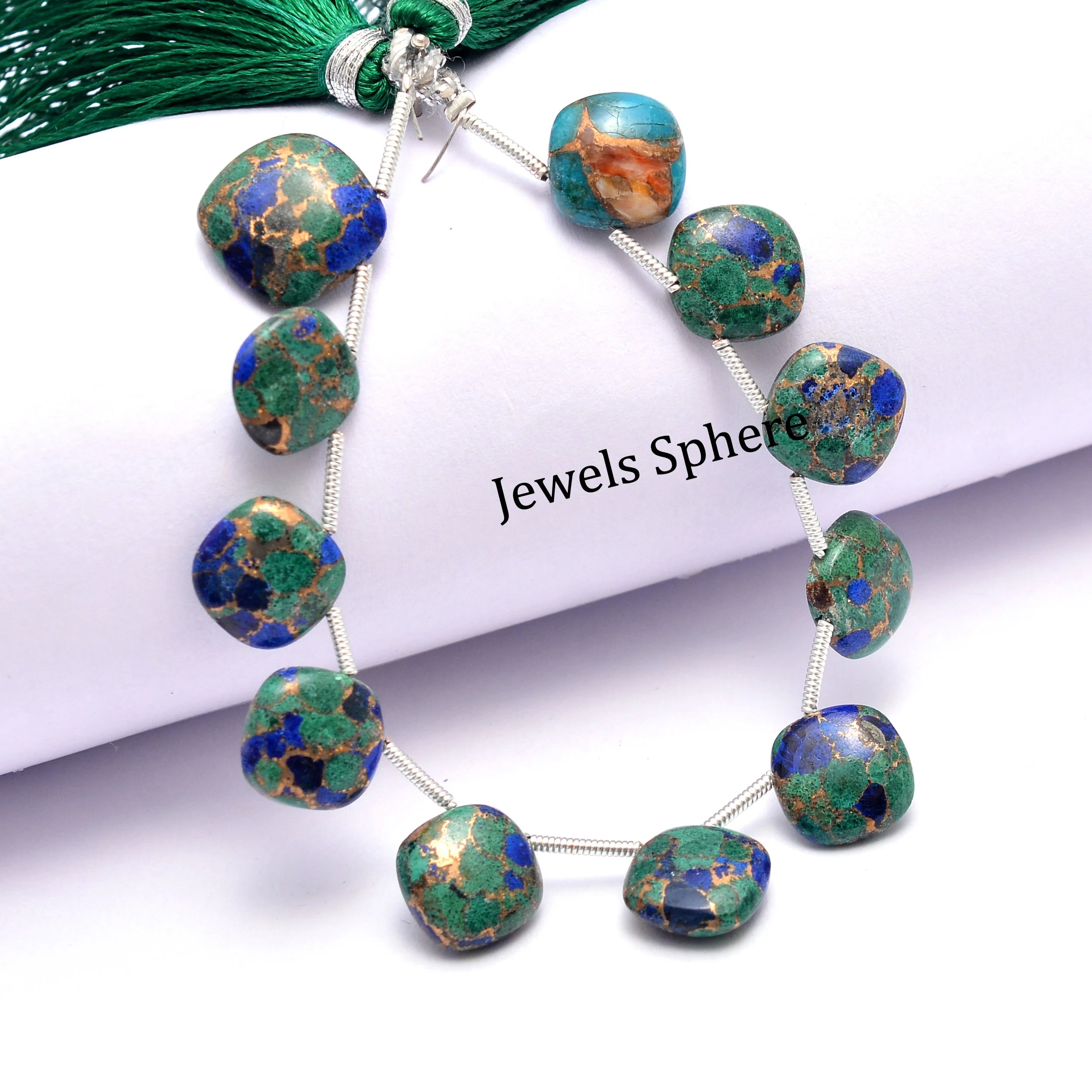 Lapis Lazuli Copper Turquoise Cushion Beads, 9.5x9.5 mm, 12x12 mm, SKU955