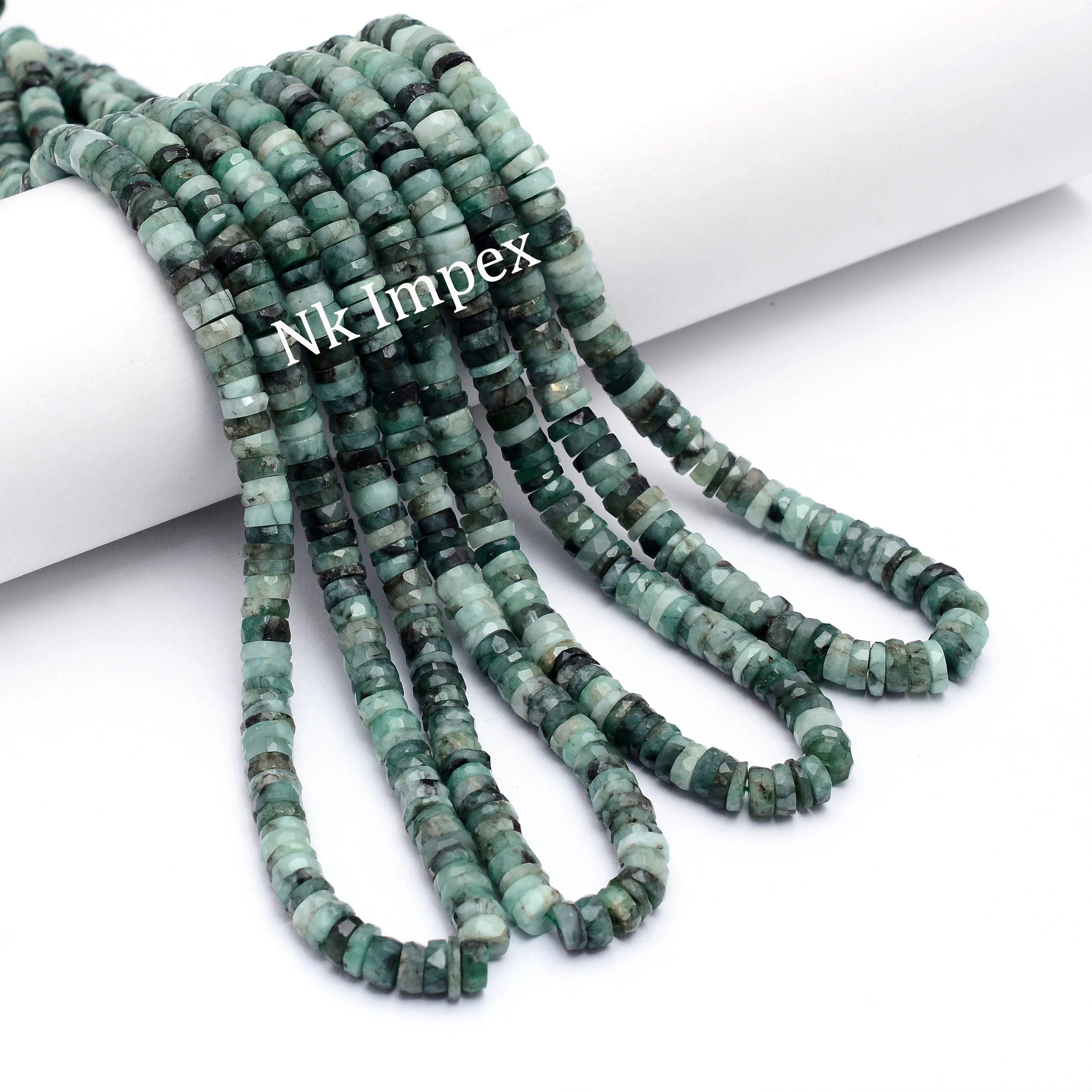 Natural Emerald Faceted Heishi Tyre Beads, 16 Inch Strand Gemstone Beads, (SKU1329)