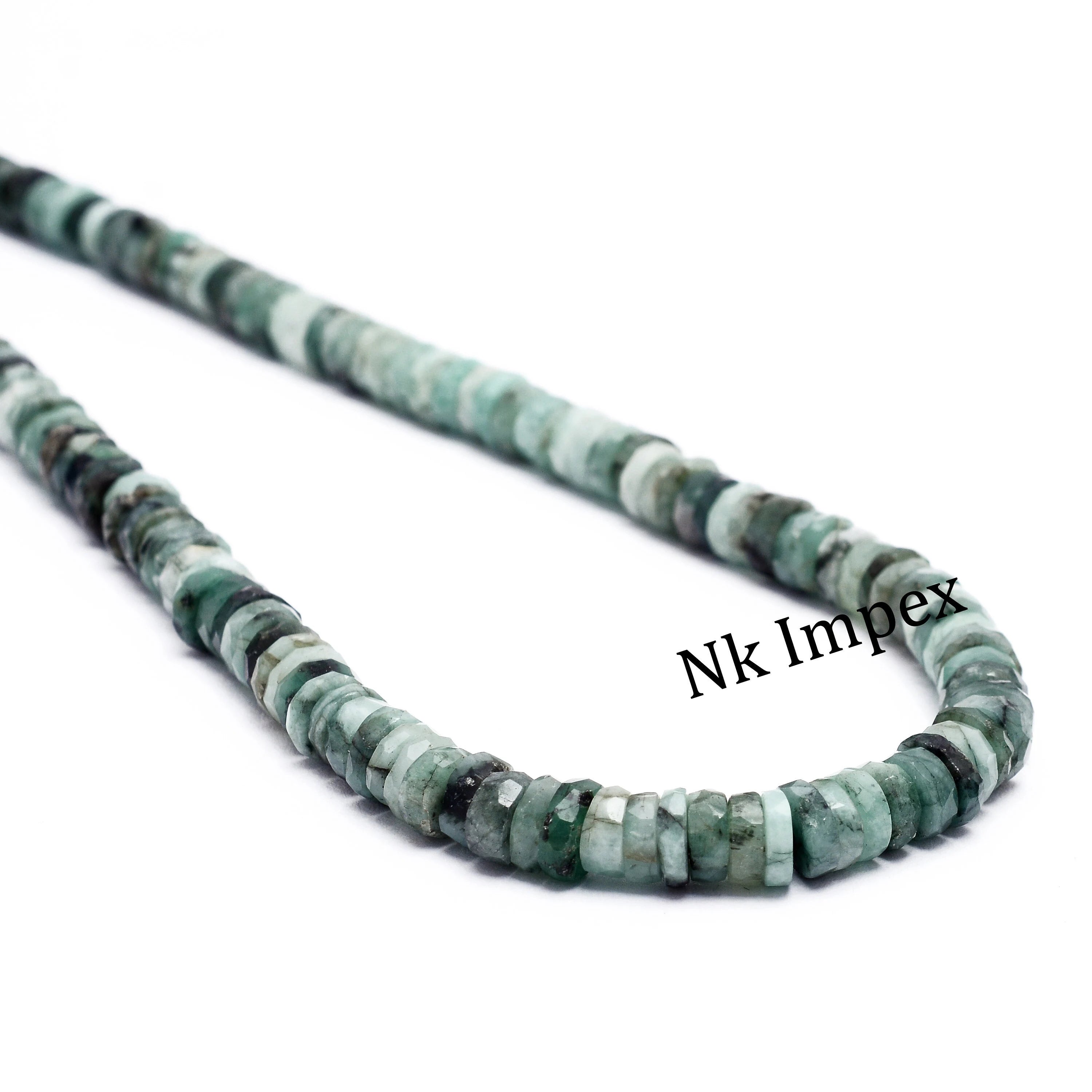 Natural Emerald Faceted Heishi Tyre Beads, 16 Inch Strand Gemstone Beads, (SKU1329)