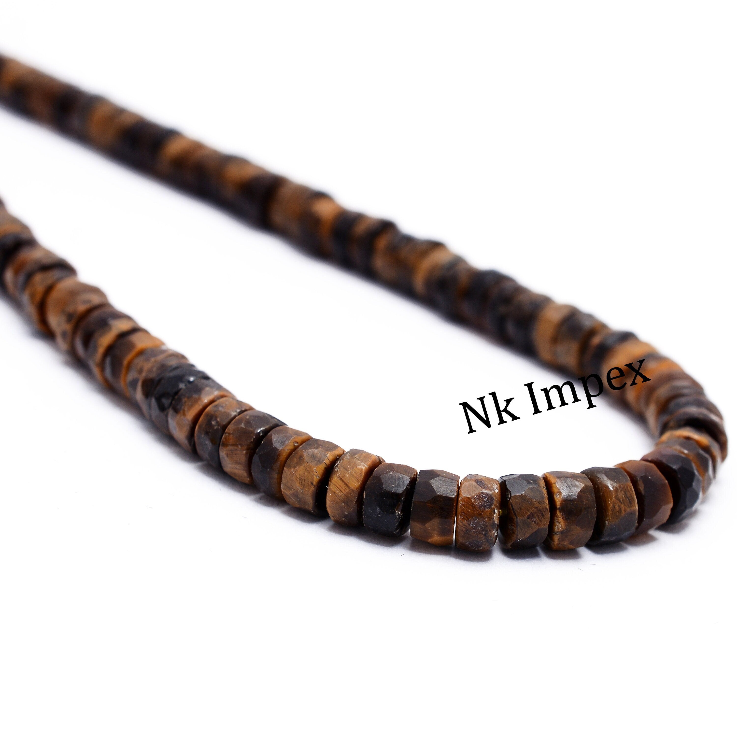 Tiger Eye Faceted Tyre Beads, Tiger Eye Heishi Beads, Tiger Eye Wheels, Tiger Eye Jewelry Making Gemstone Beads, 16 Inch Strand, SKU 1331