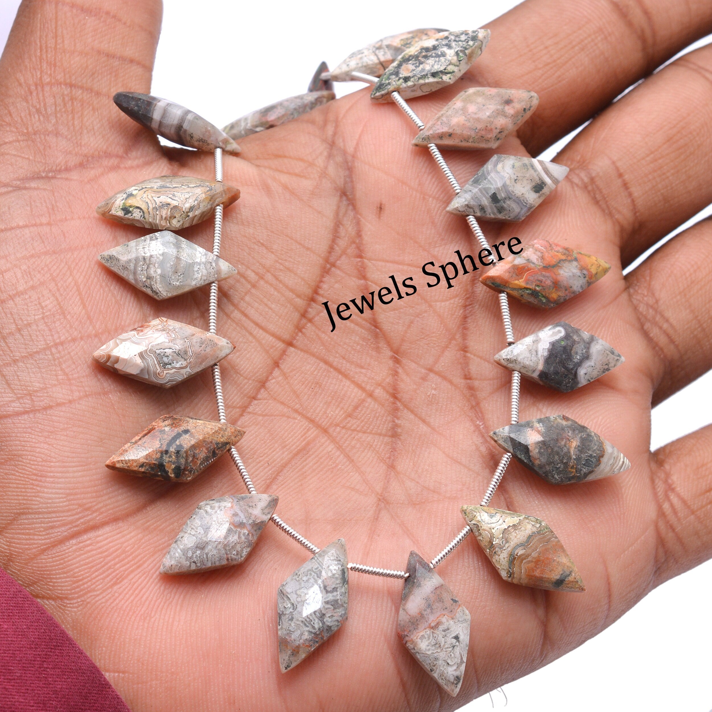 Crazy Lace Agate Faceted Diamond Shape Beads, 9x18 mm To 10x20 mm, SKU851