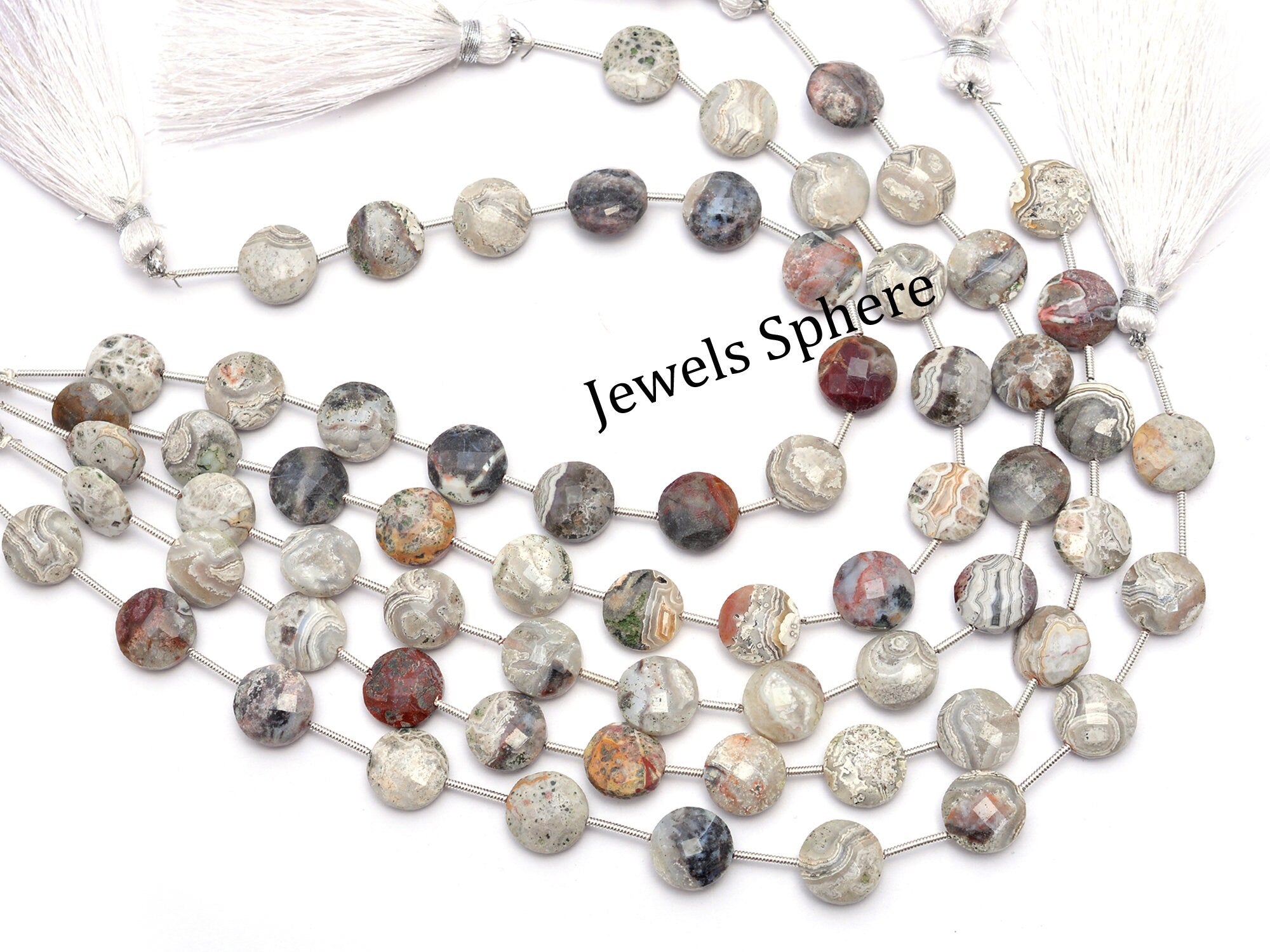 Crazy Lace Agate Faceted Coin Beads, 11 mm, Crazy Lace Agate Coin, SKU852