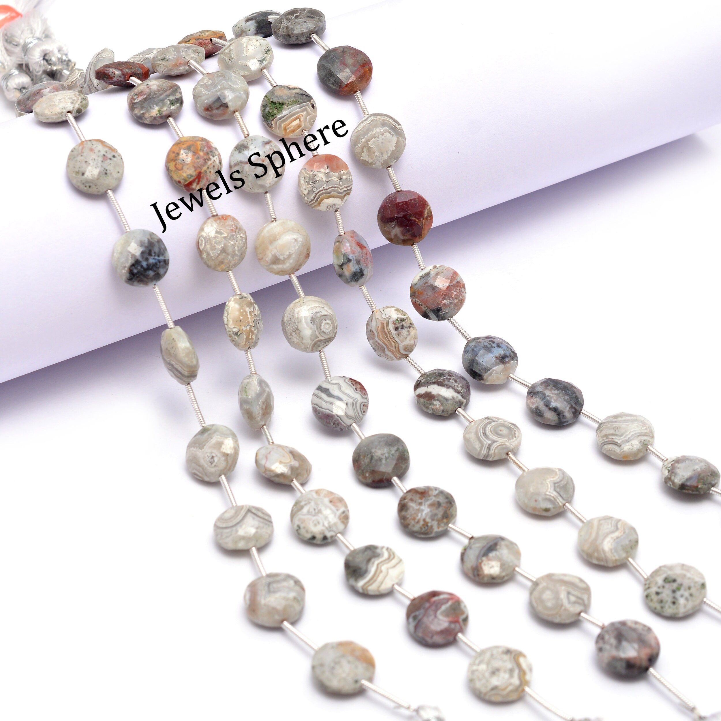 Crazy Lace Agate Faceted Coin Beads, 11 mm, Crazy Lace Agate Coin, SKU852