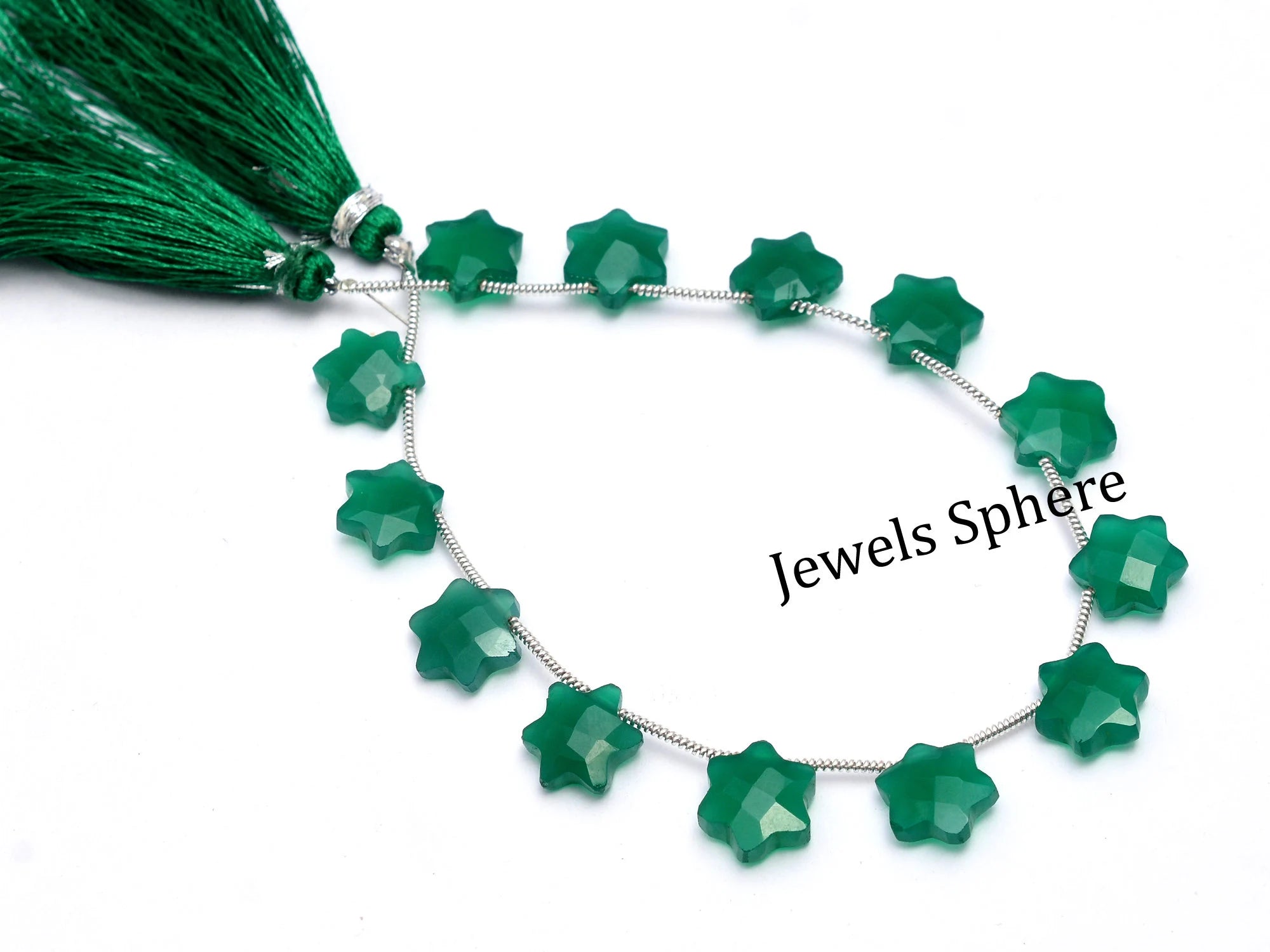 Natural Green Onyx Faceted Six Corner Star Shape Beads, 10 mm, SKU858