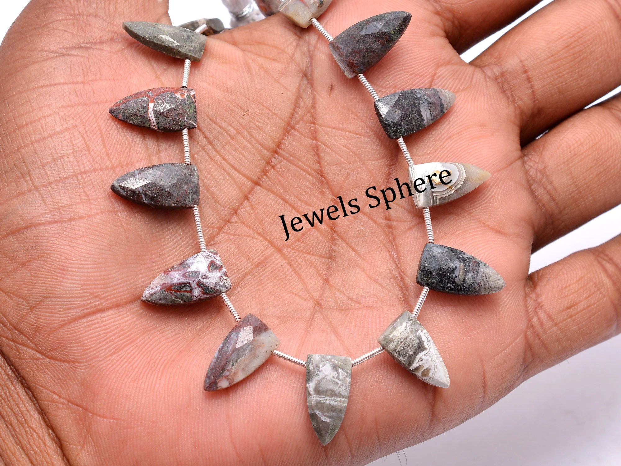 Crazy Lace Agate Faceted Triangle Beads, 8x16 mm, SKU843