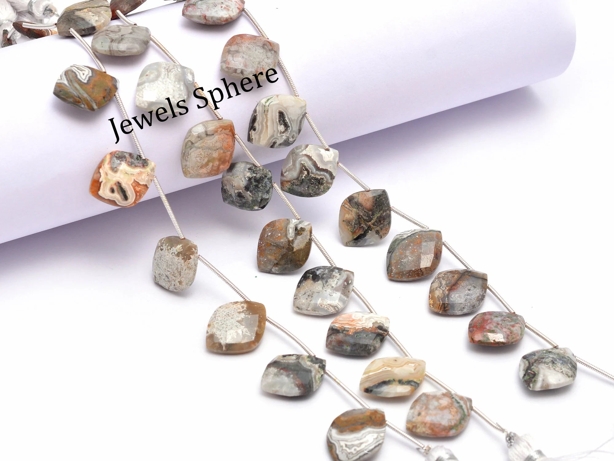 Crazy Lace Agate Faceted Four Corner Beads, 13x13 mm, SKU844