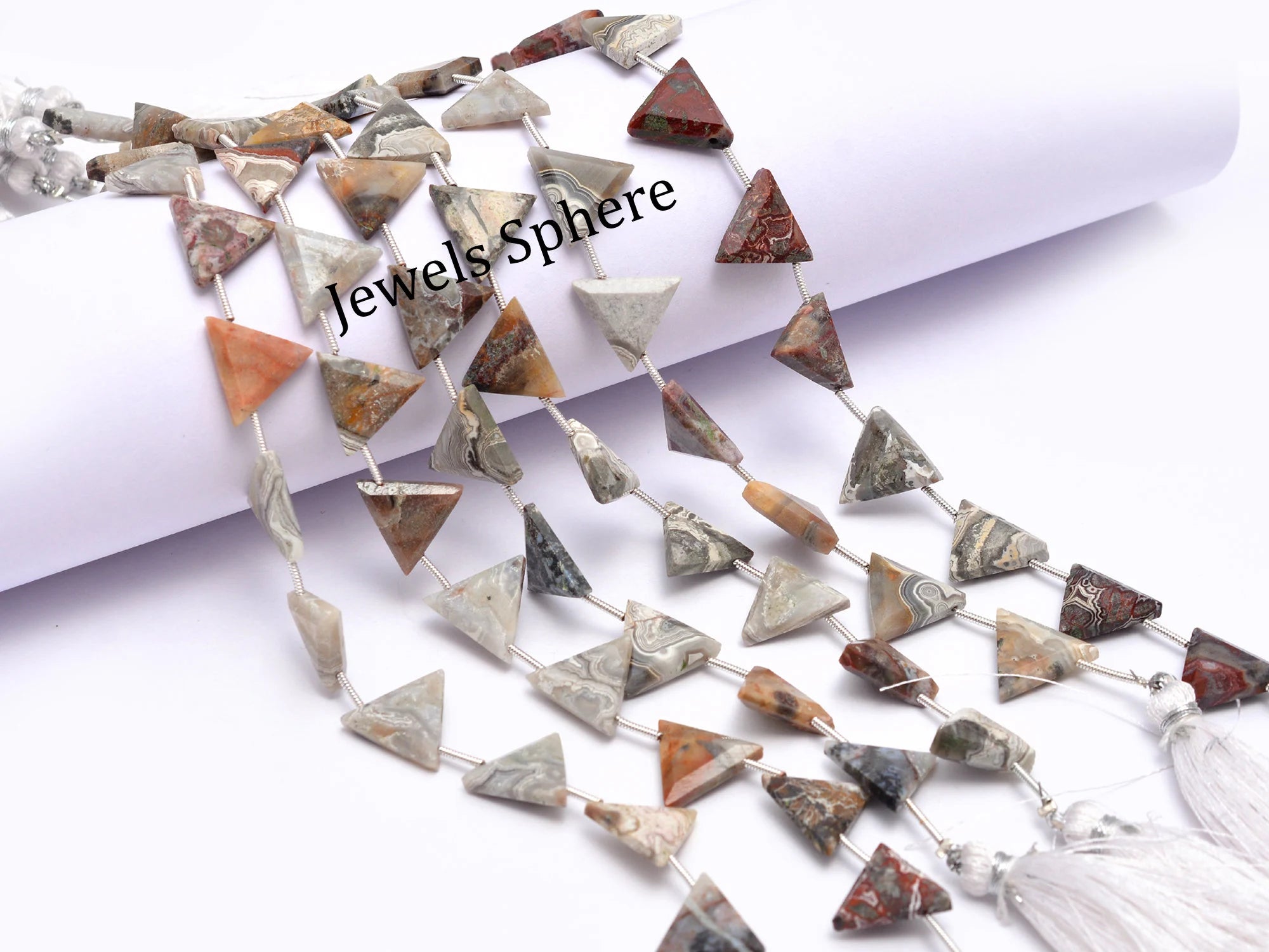 Crazy Lace Agate Faceted Triangle Shape Beads, 13 mm, SKU848