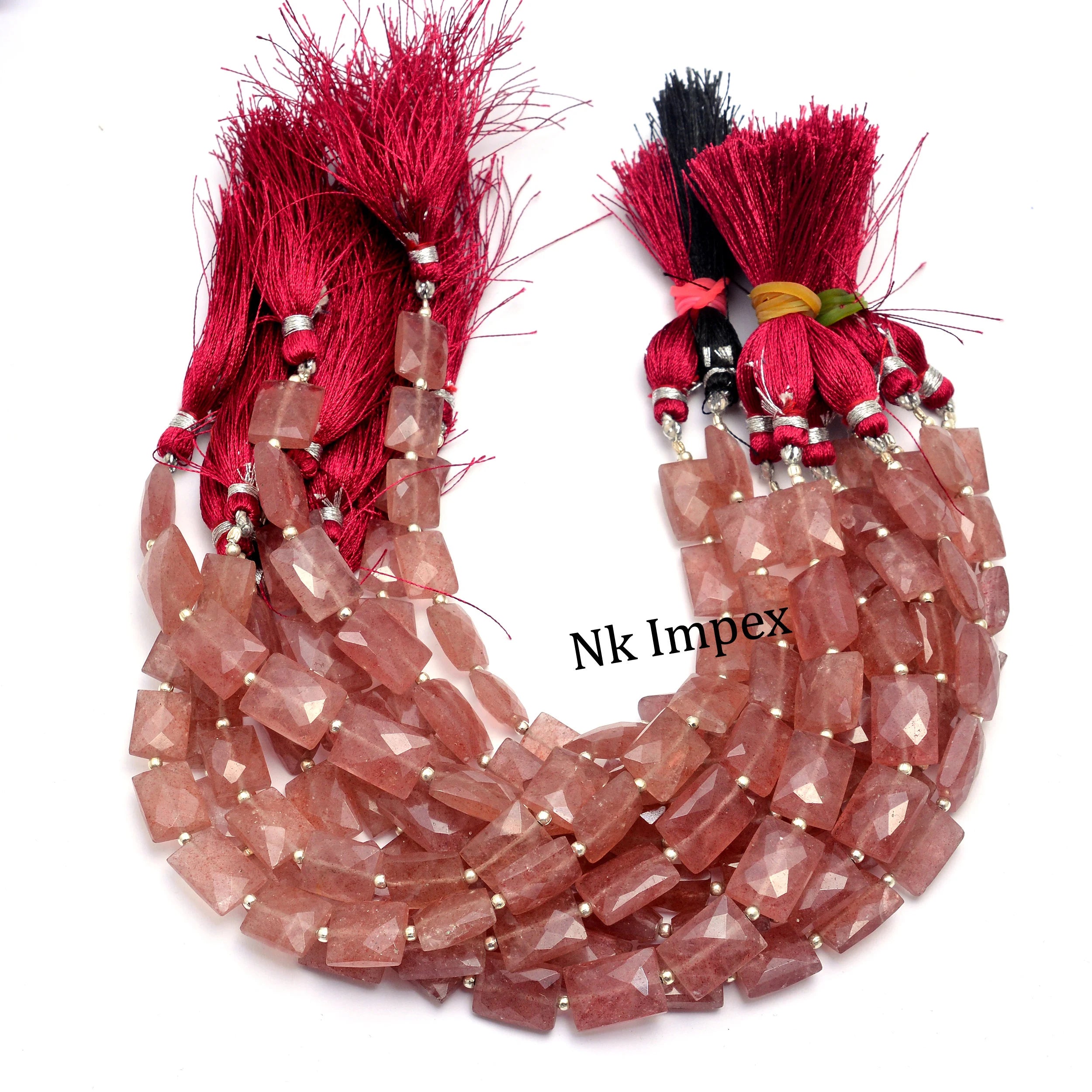 Natural Pink Strawberry Quartz Faceted Rectangle Beads,  8 Inch, 9 Inch, Strawberry Jewelry Making Beads (SKU1062)
