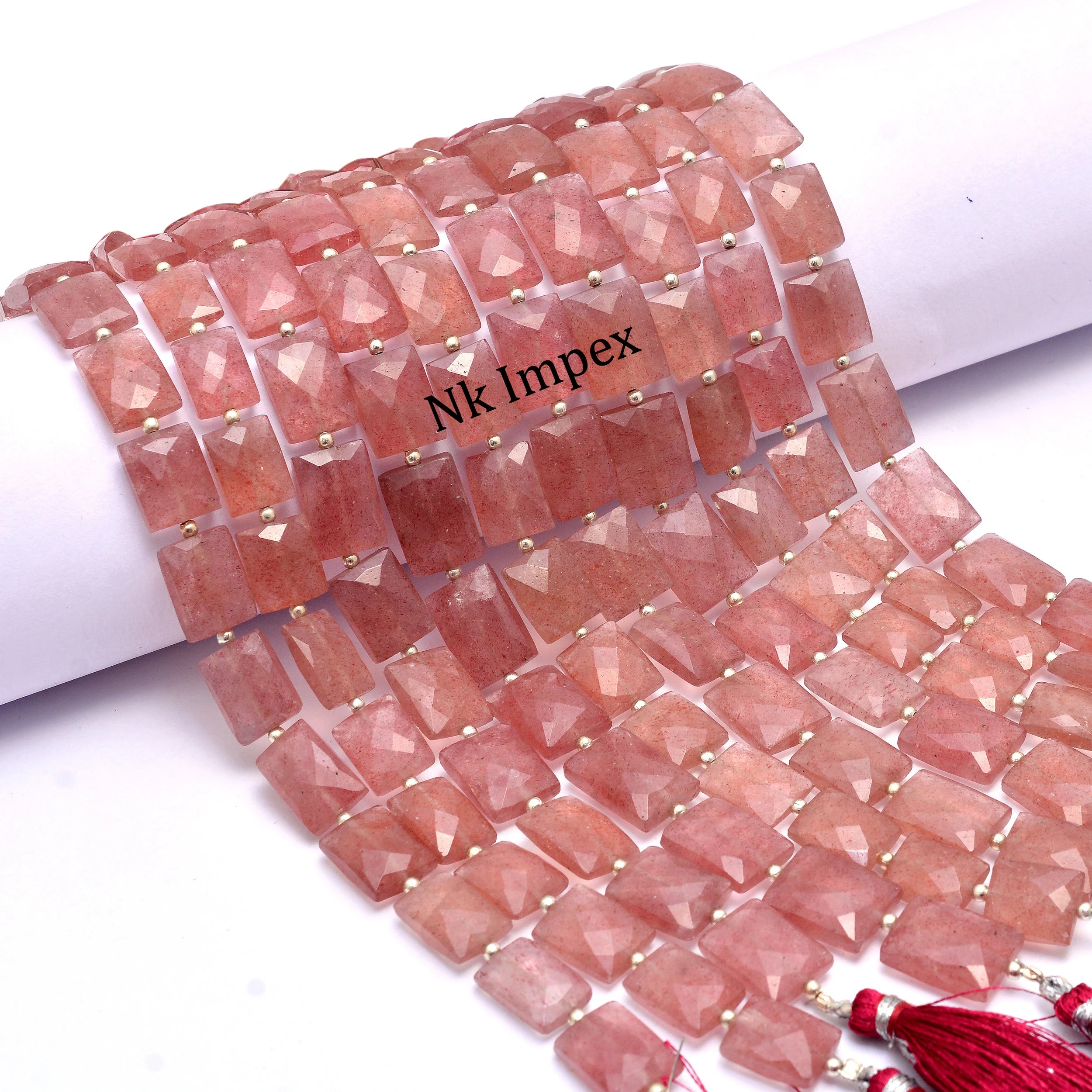 Natural Pink Strawberry Quartz Faceted Rectangle Beads,  8 Inch, 9 Inch, Strawberry Jewelry Making Beads (SKU1062)
