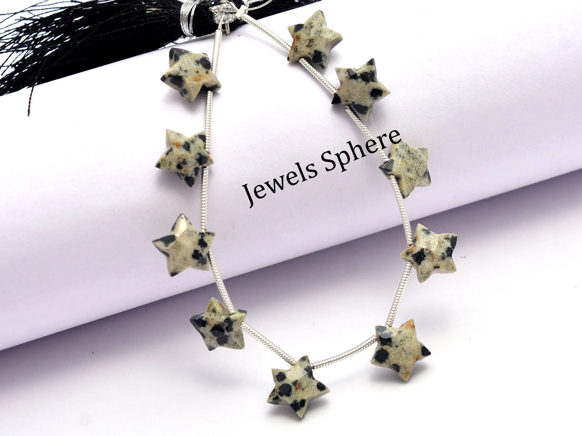 Natural Dalmatian Jasper Faceted Five Star Beads, 10 mm, Star Beads For Jewelry (SKU922)