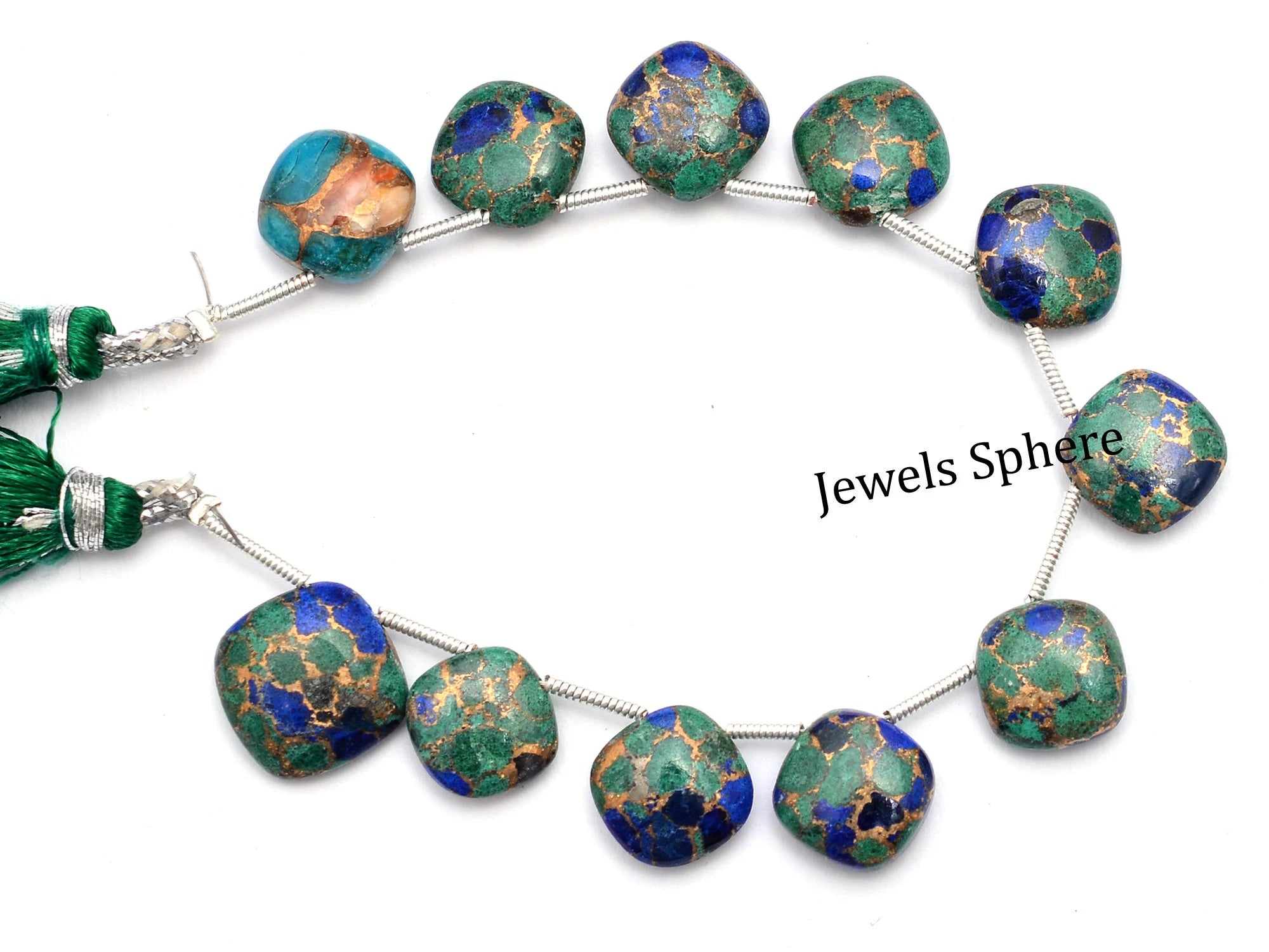 Lapis Lazuli Copper Turquoise Cushion Beads, 9.5x9.5 mm, 12x12 mm, SKU955