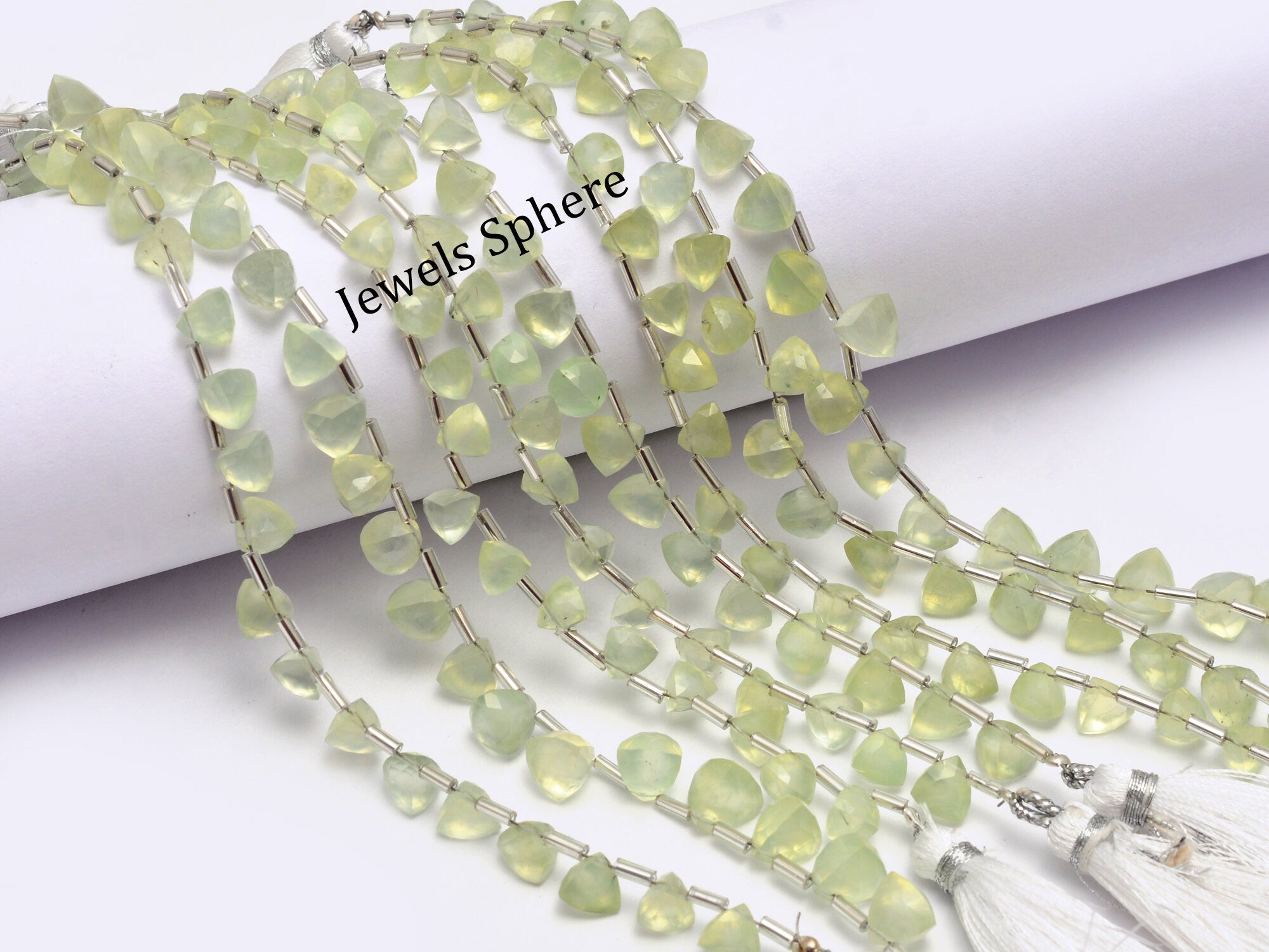 AAA Quality Prehnite Faceted Triangle Shape Briolettes, SKU897