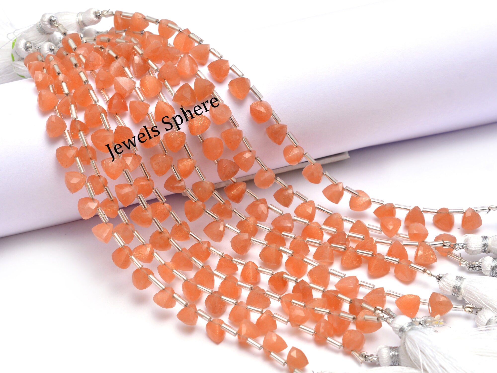AAA Quality Peach Moonstone Faceted Triangle Shape Briolettes, SKU899