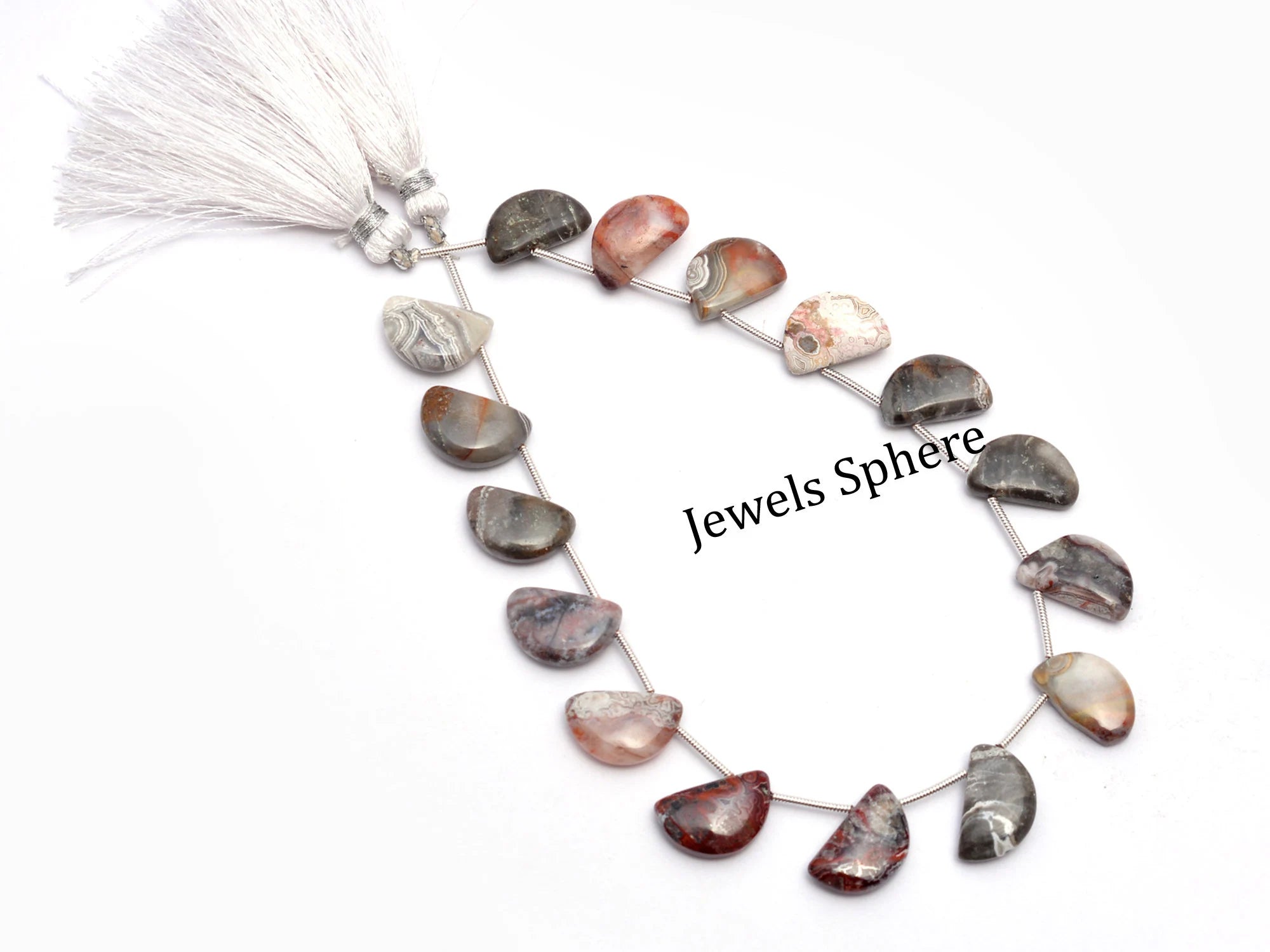 Crazy Lace Agate Smooth Half Moon Beads, 15 mm To 16 mm, SKU850