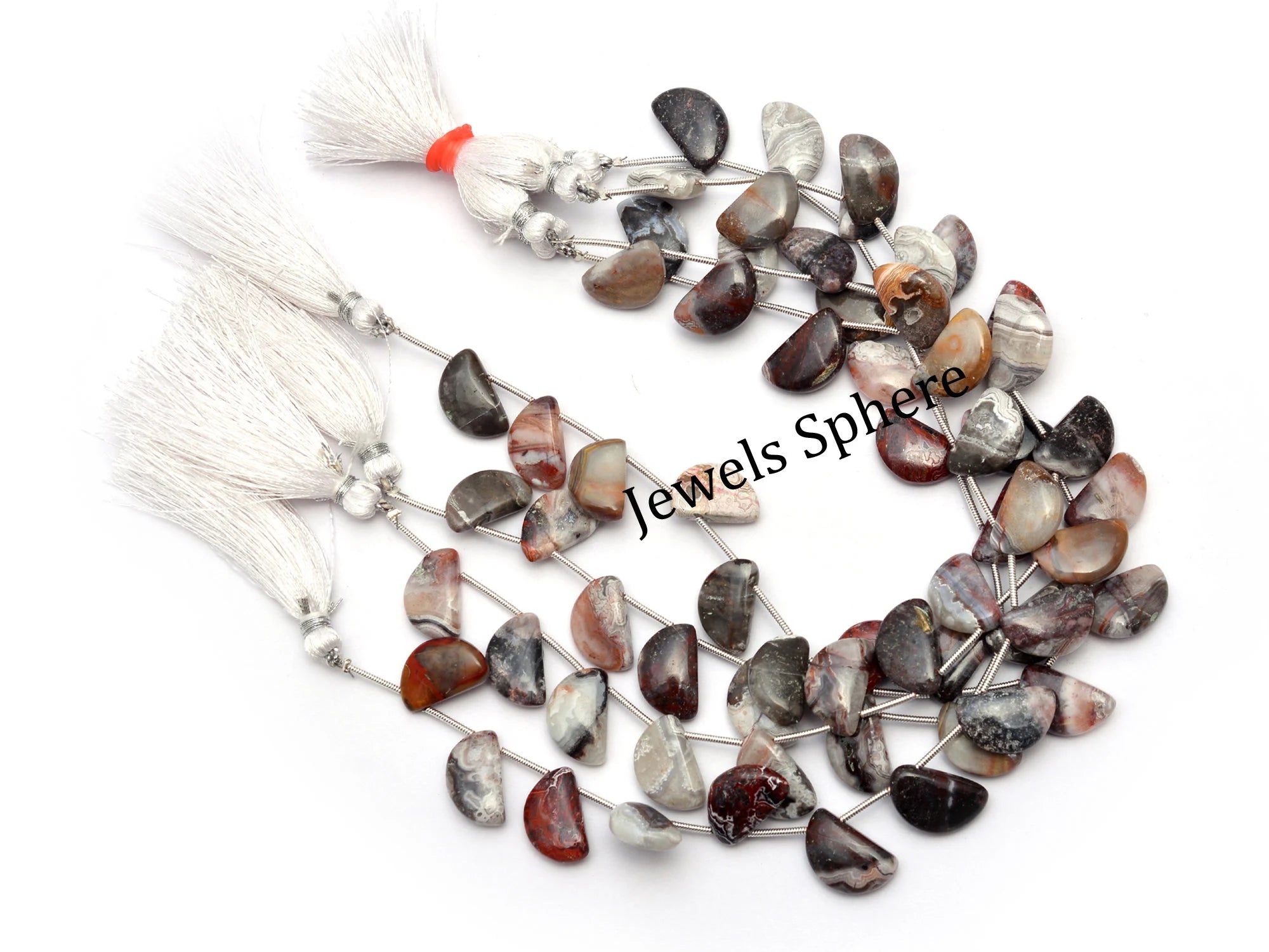 Crazy Lace Agate Smooth Half Moon Beads, 15 mm To 16 mm, SKU850