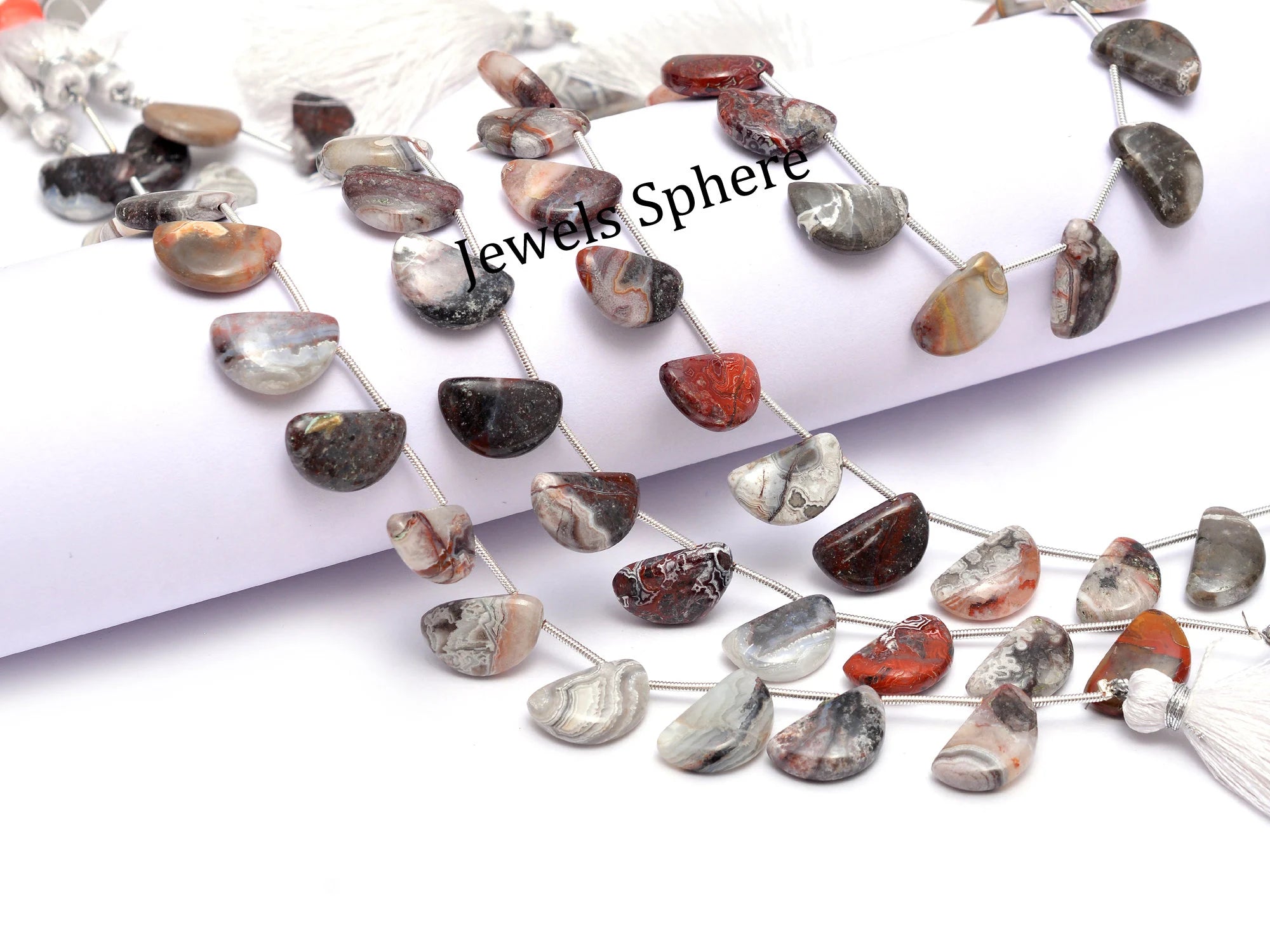 Crazy Lace Agate Smooth Half Moon Beads, 15 mm To 16 mm, SKU850