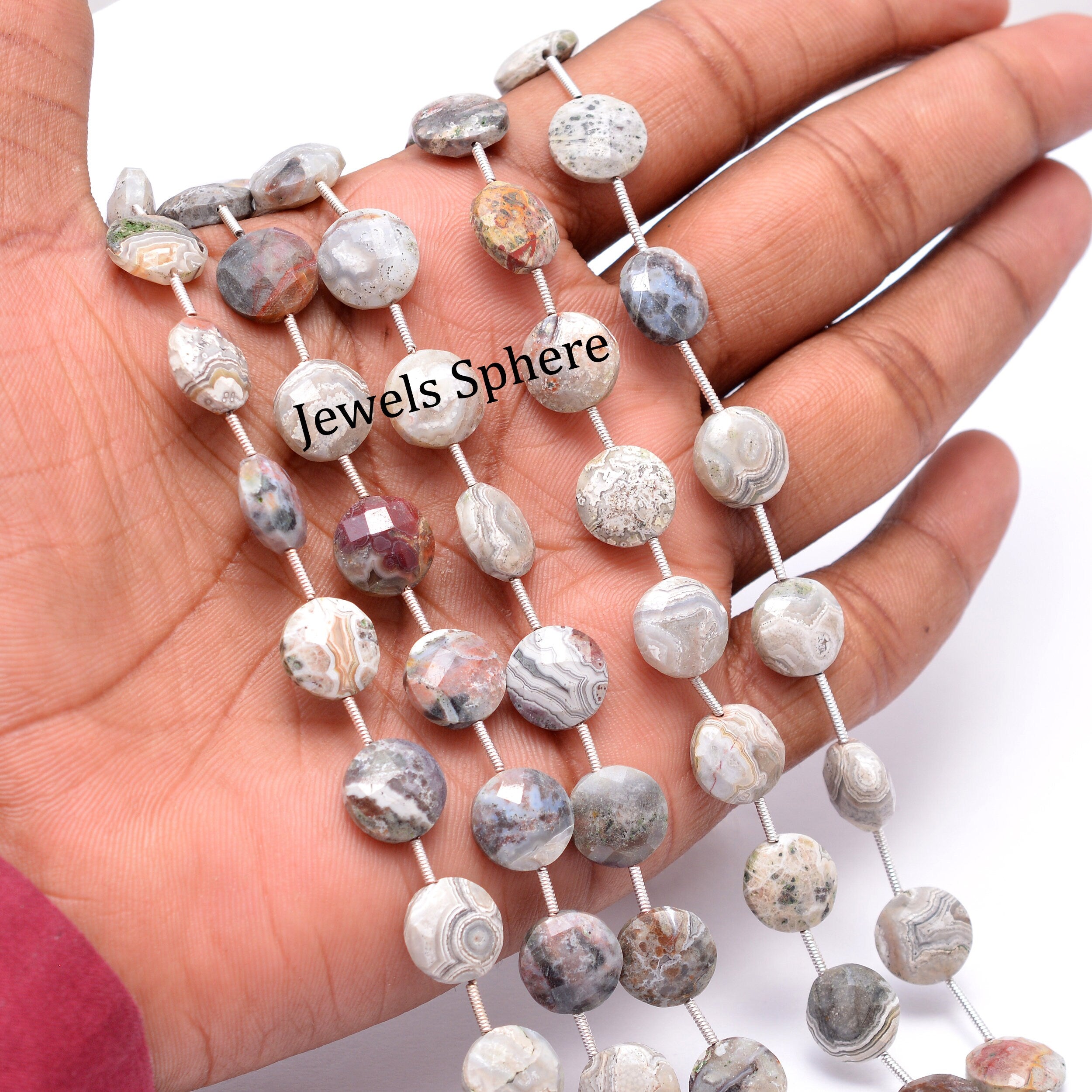 Crazy Lace Agate Faceted Coin Beads, 11 mm, Crazy Lace Agate Coin, SKU852