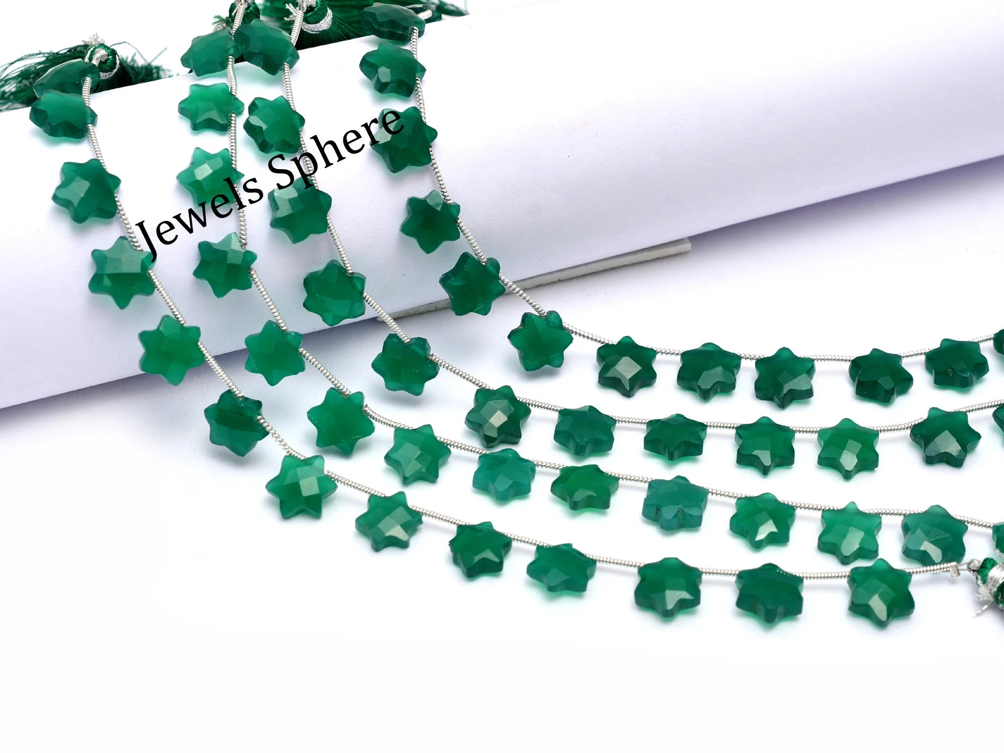 Natural Green Onyx Faceted Six Corner Star Shape Beads, 10 mm, SKU858