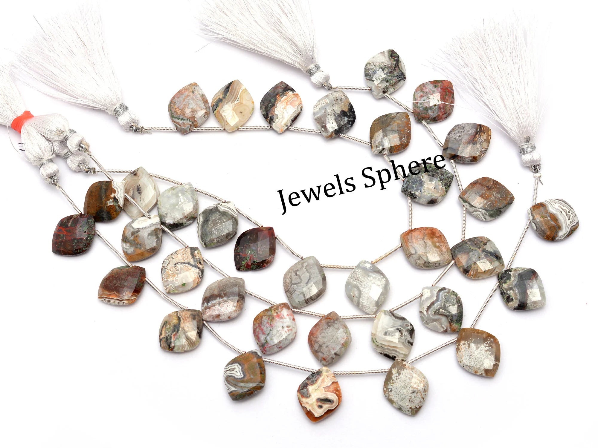 Crazy Lace Agate Faceted Four Corner Beads, 13x13 mm, SKU844