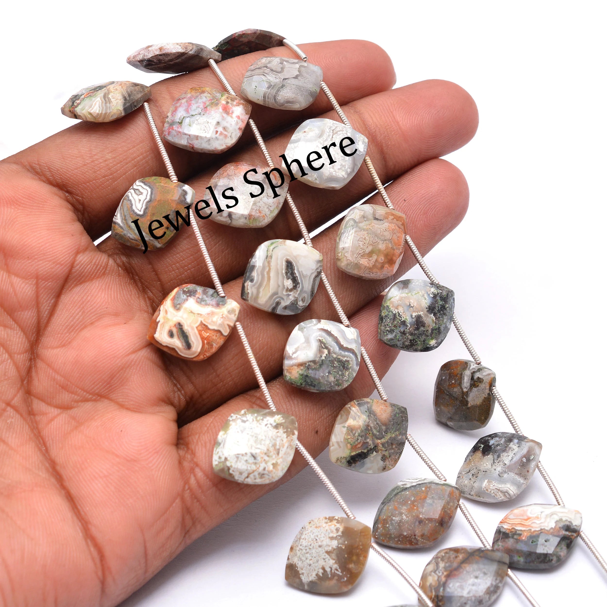 Crazy Lace Agate Faceted Four Corner Beads, 13x13 mm, SKU844